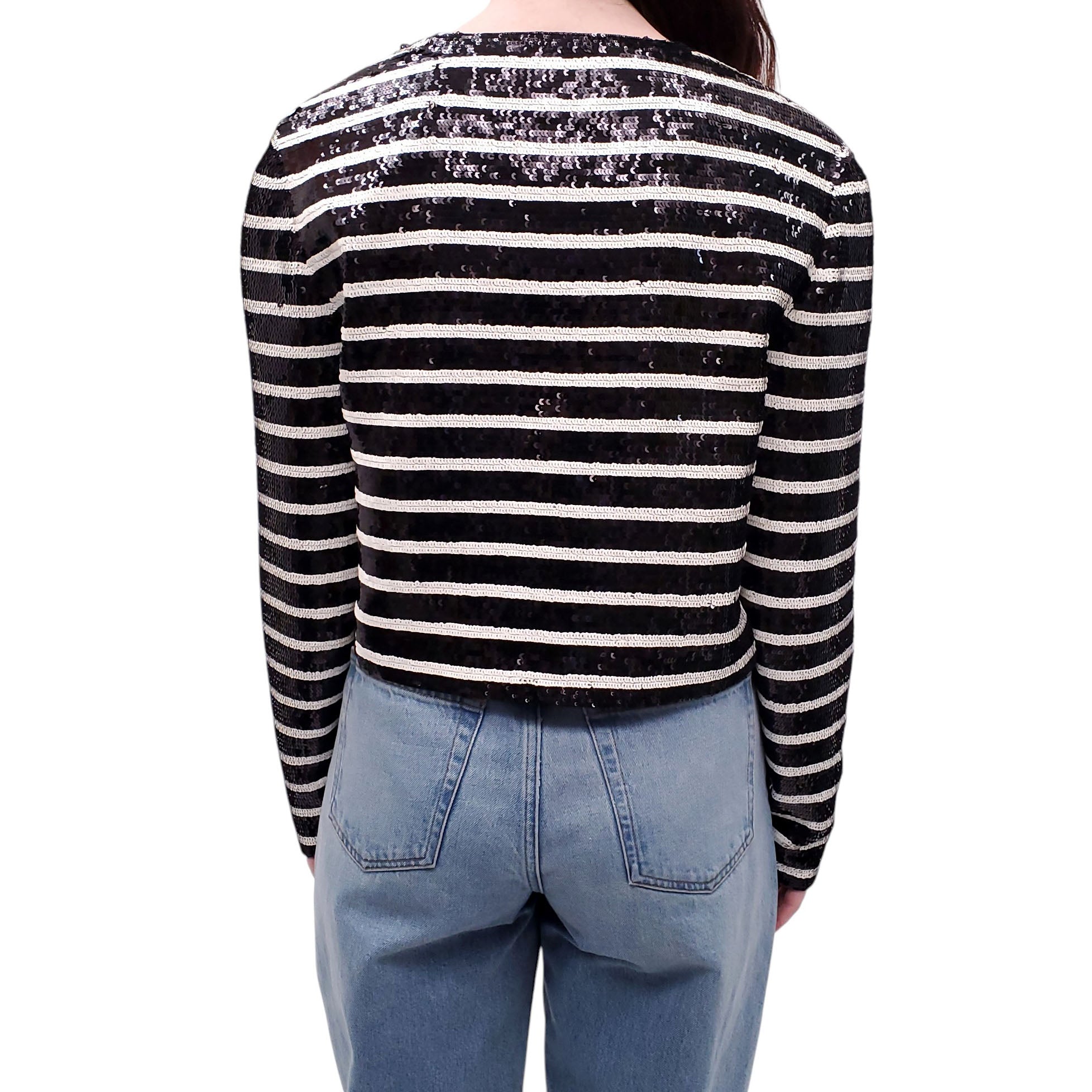 VERONICA BEARD BLACK AND WHITE STRIPED SEQUIN JACKET - SIZE 8