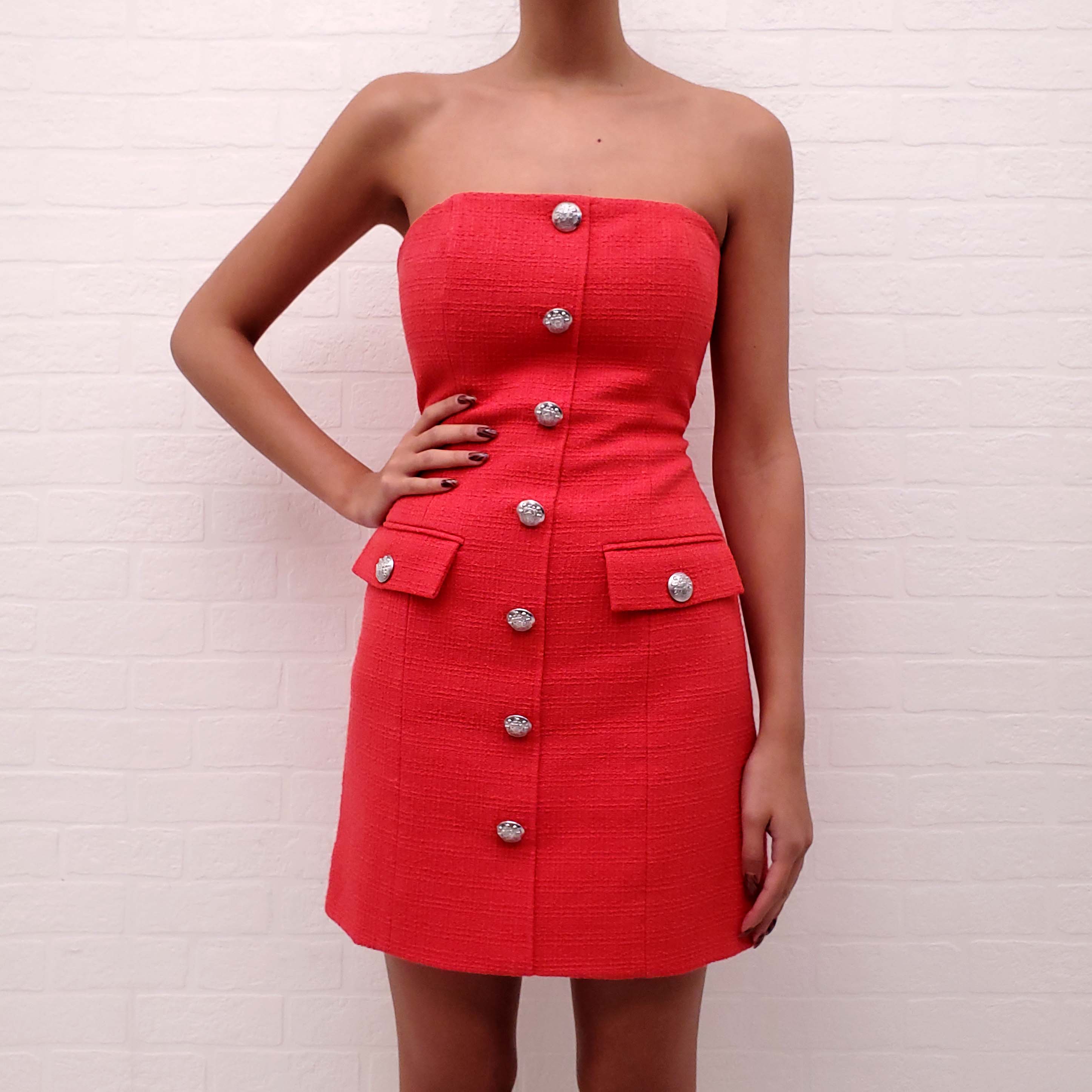 VERONICA BEARD CORAL TWEED DRESS WITH SILVER BUTTONS - SIZE 6