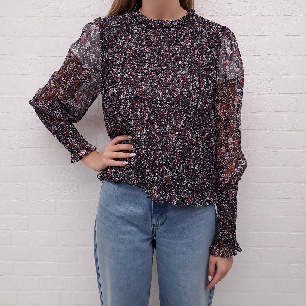 VERONICA BEARD FLORAL PATTERNED RUCHED TOP - SIZE 8