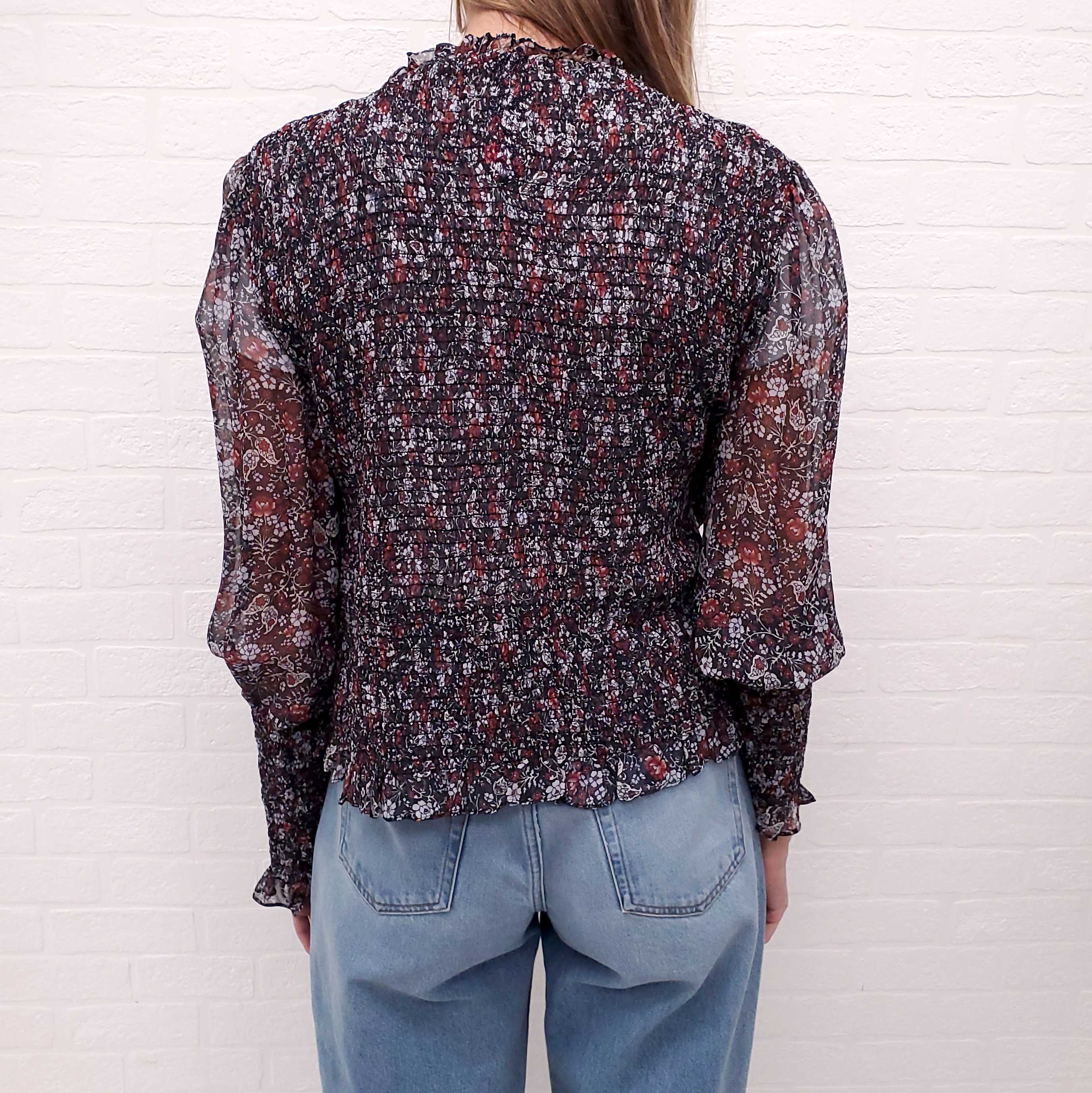 VERONICA BEARD FLORAL PATTERNED RUCHED TOP - SIZE 8
