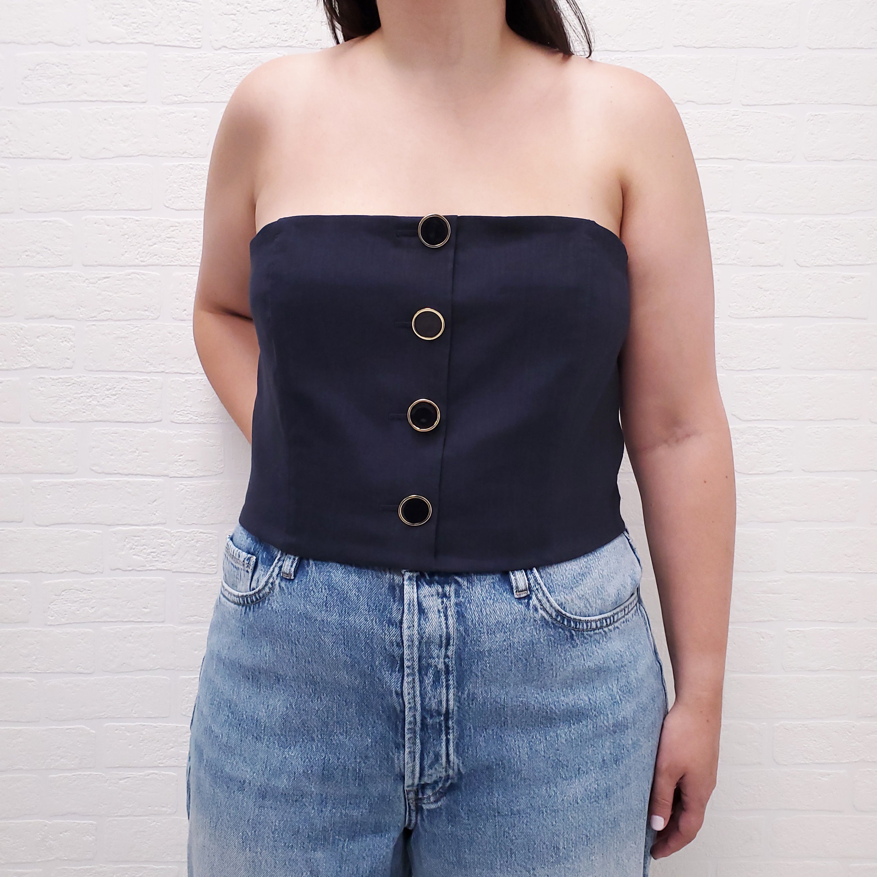 VERONICA BEARD NAVY BUSTIER WITH BUTTONS - SIZE 16