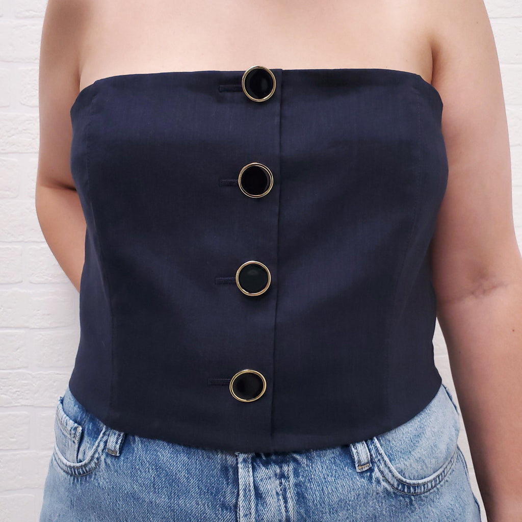 VERONICA BEARD NAVY BUSTIER WITH BUTTONS - SIZE 16