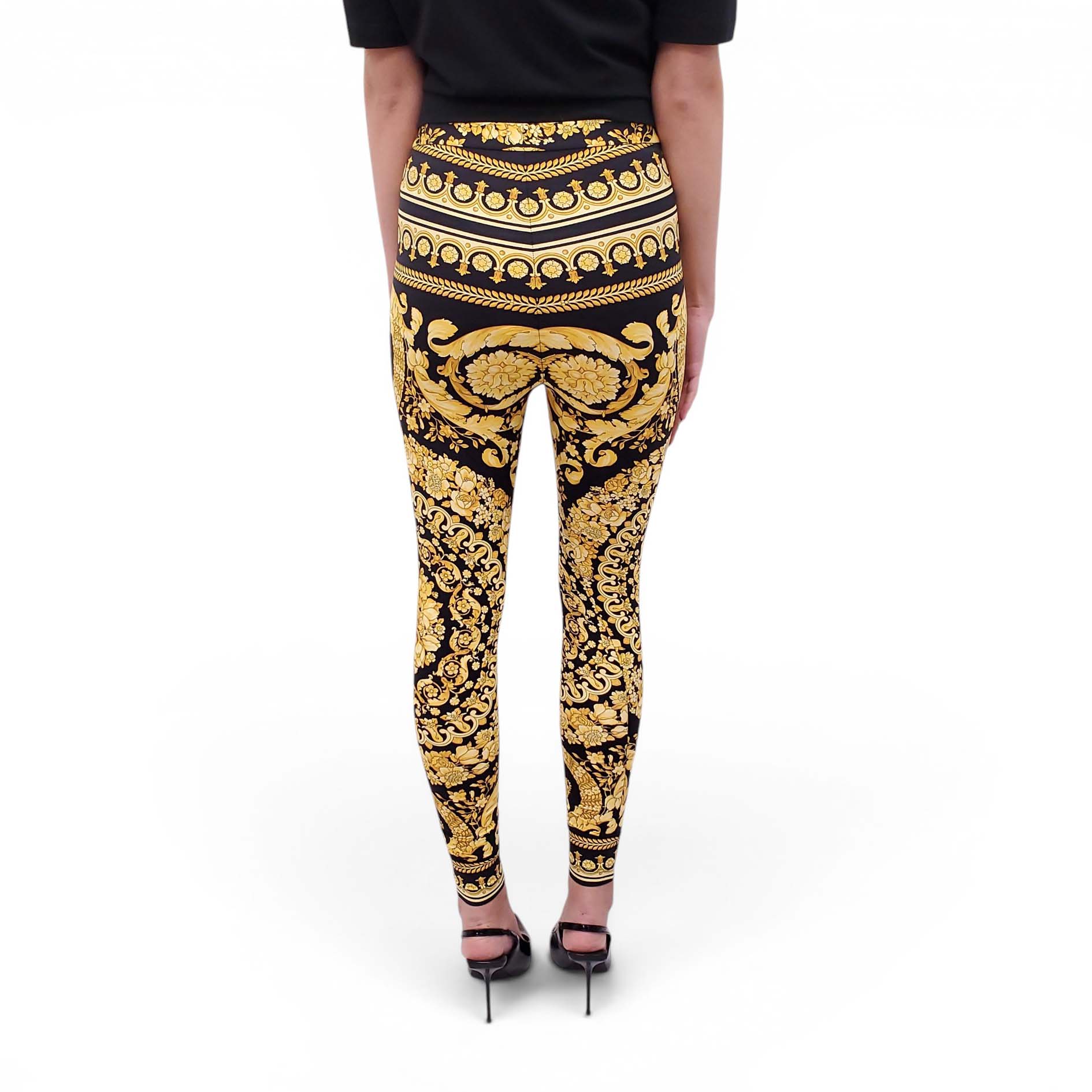 VERSACE BAROCCO PRINT MID-RISE LEGGINGS - SIZE 36
