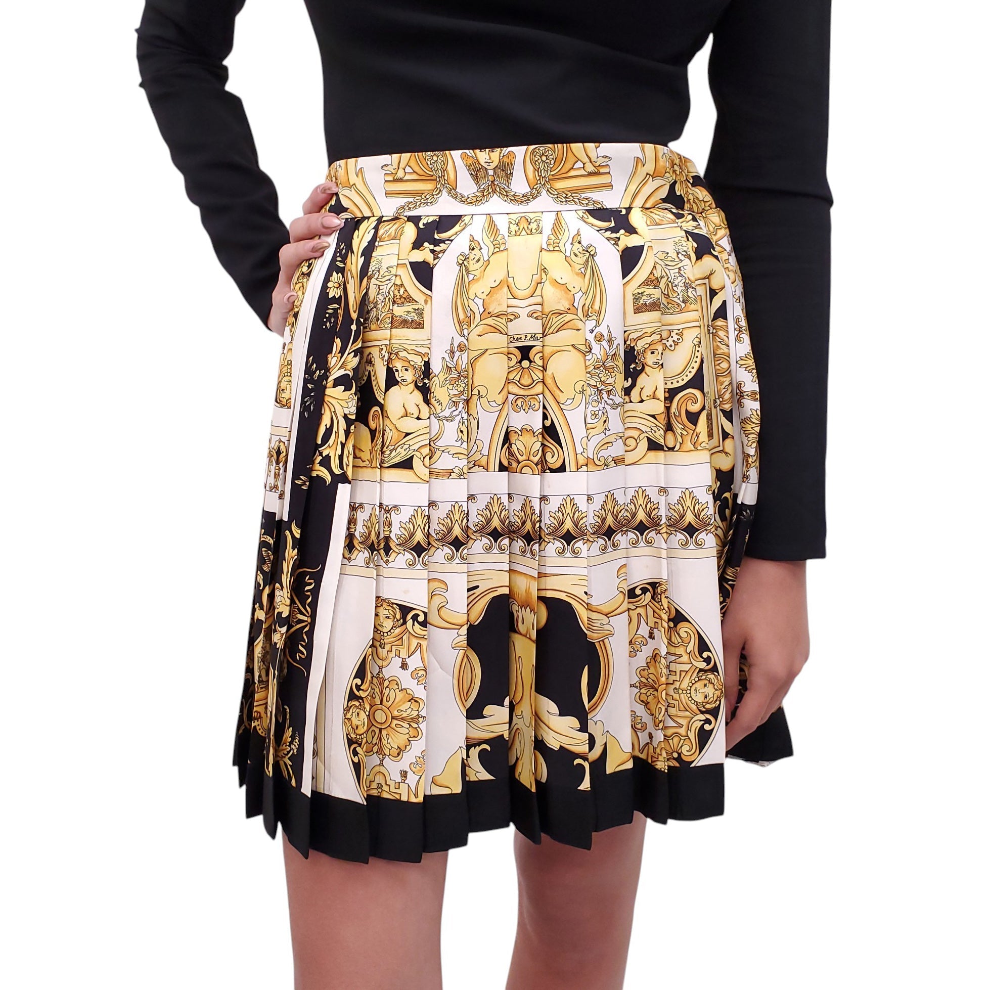 VERSACE BAROQUE PLEATED MINI SKIRT - SIZE 44