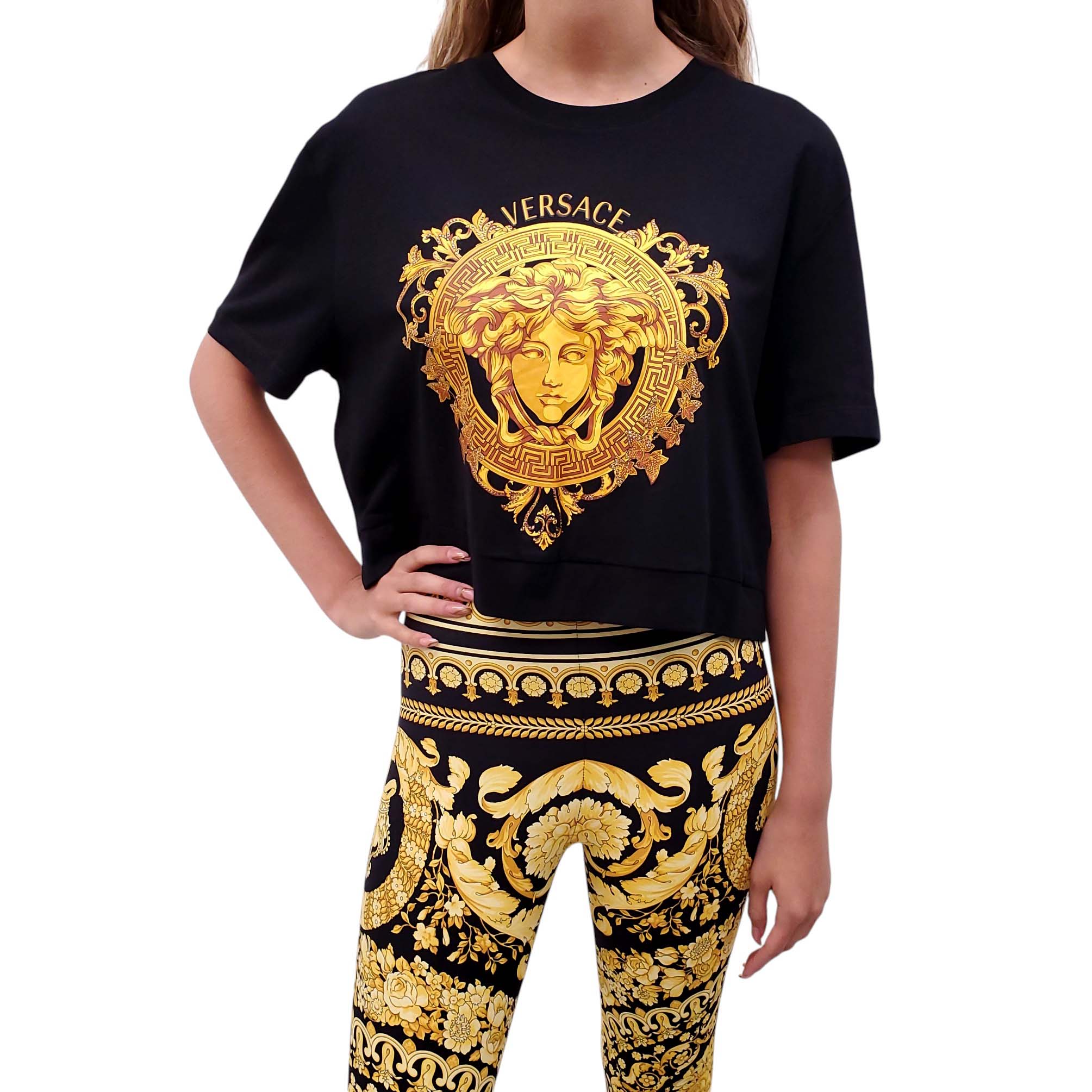 VERSACE BLACK MEDUSA LOGO CROPPED T-SHIRT - SIZE 3XL