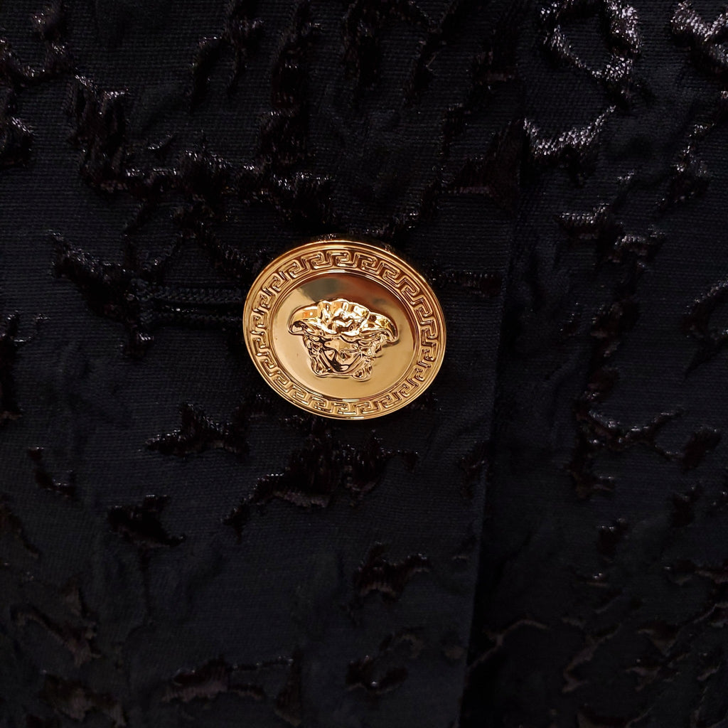 VERSACE BLACK TEXTURED JACKET WITH GOLD LOGO BUTTONS - SIZE 44