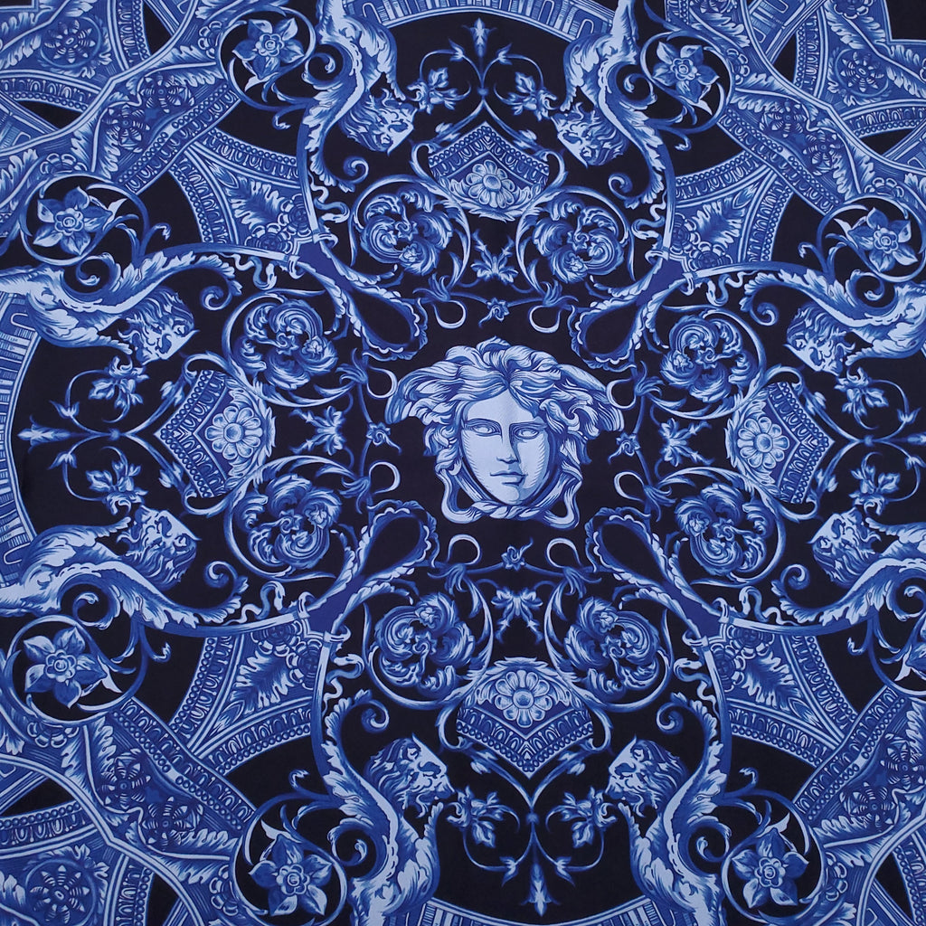 VERSACE NAVY MEDUSA PATTERNED SILK SCARF