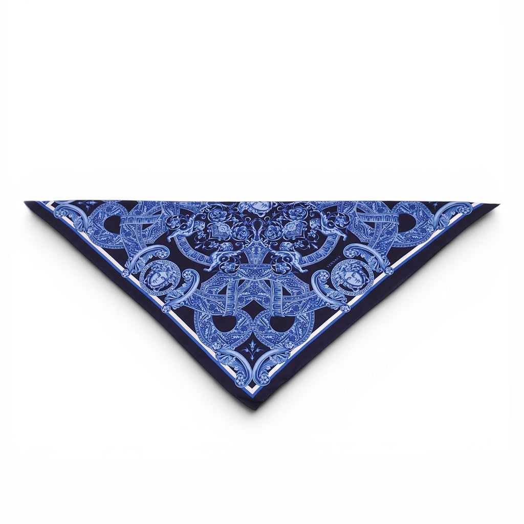 VERSACE NAVY MEDUSA PATTERNED SILK SCARF
