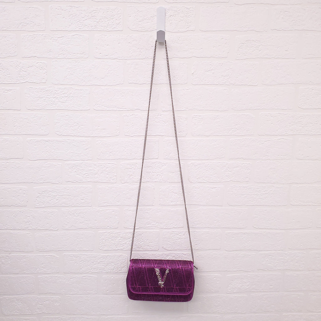 VERSACE PURPLE MINI VIRTUS CRYSTAL PAVÉ EVENING BAG