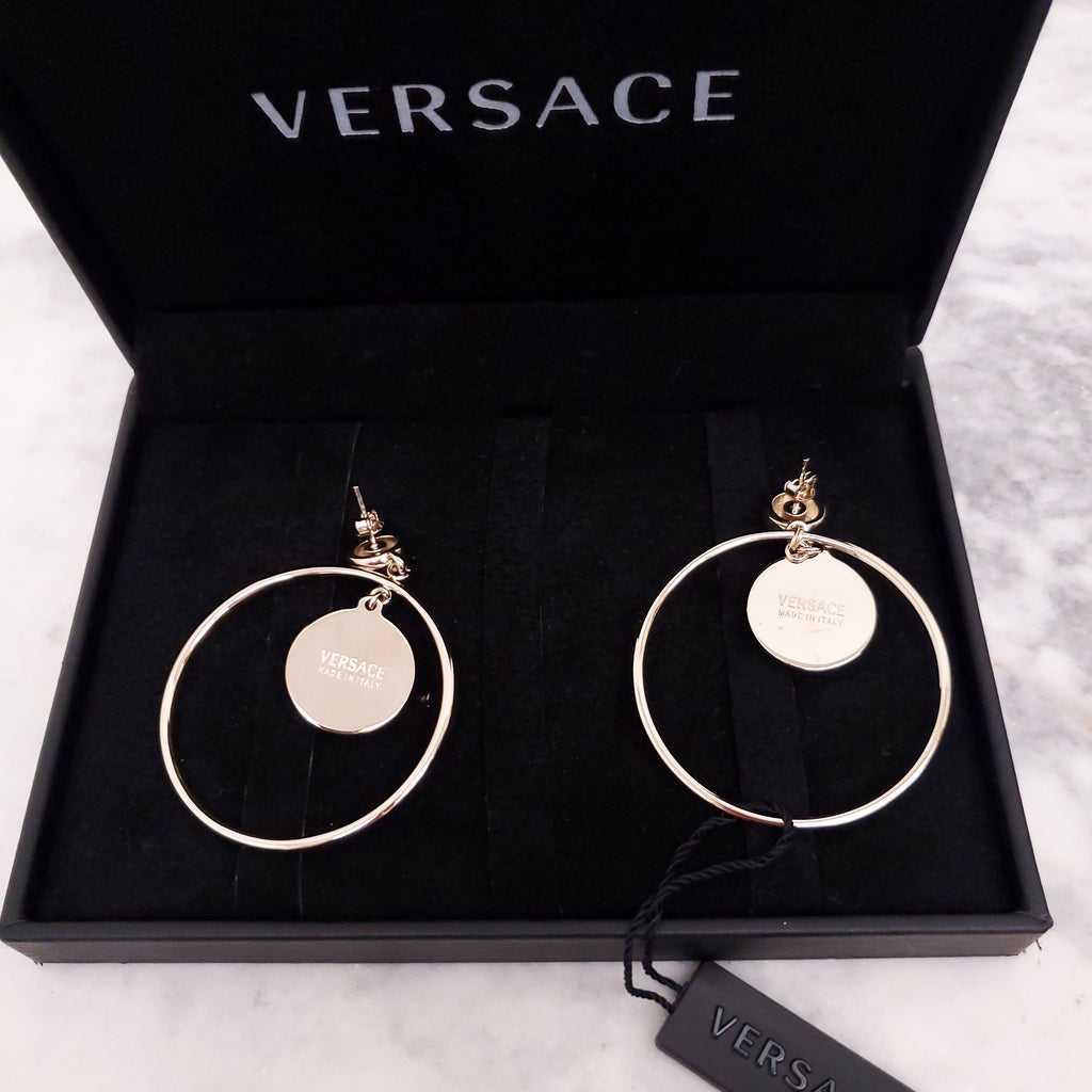 VERSACE ELECTRUM HOOP EARRINGS WITH MEDUSA EMBLEM