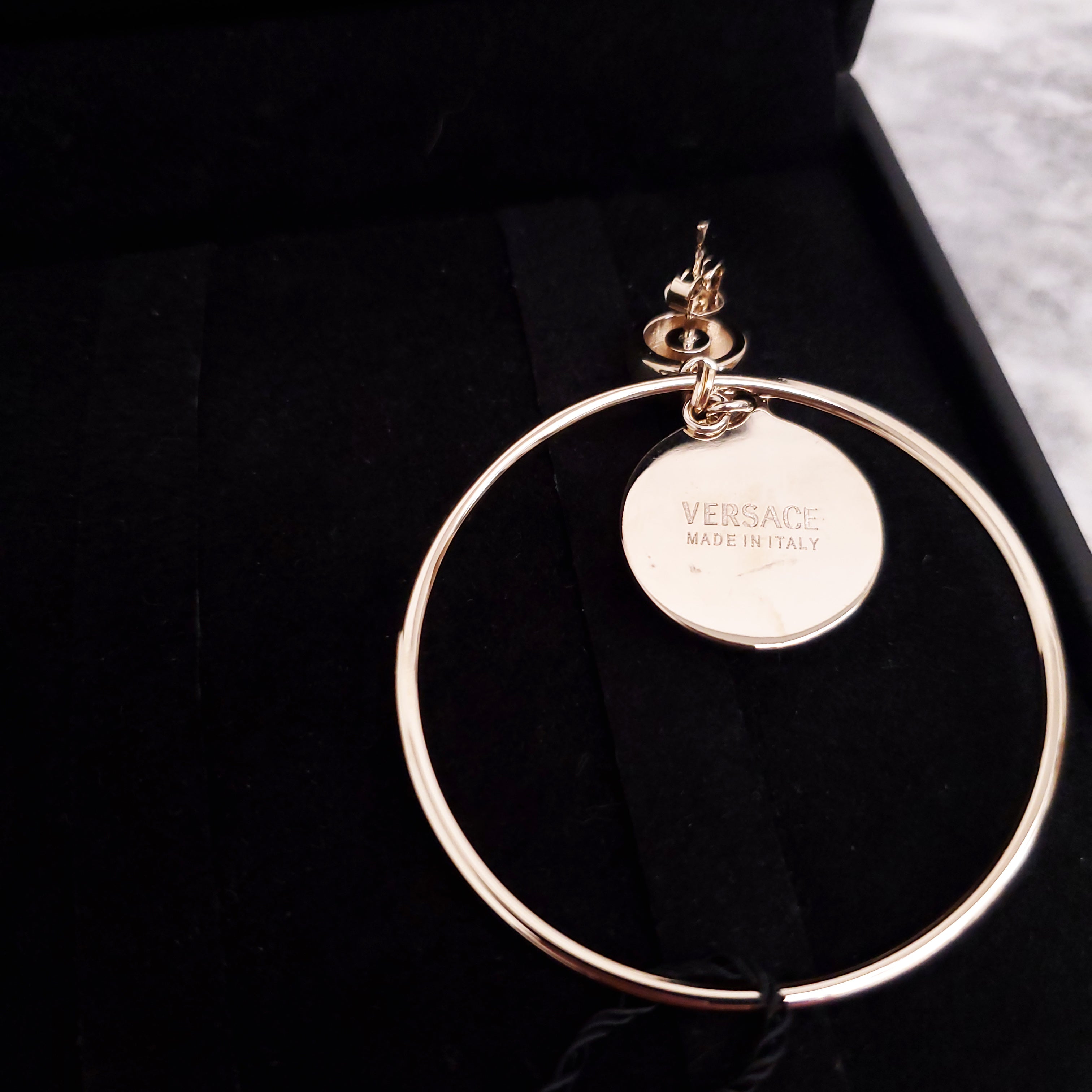 VERSACE ELECTRUM HOOP EARRINGS WITH MEDUSA EMBLEM