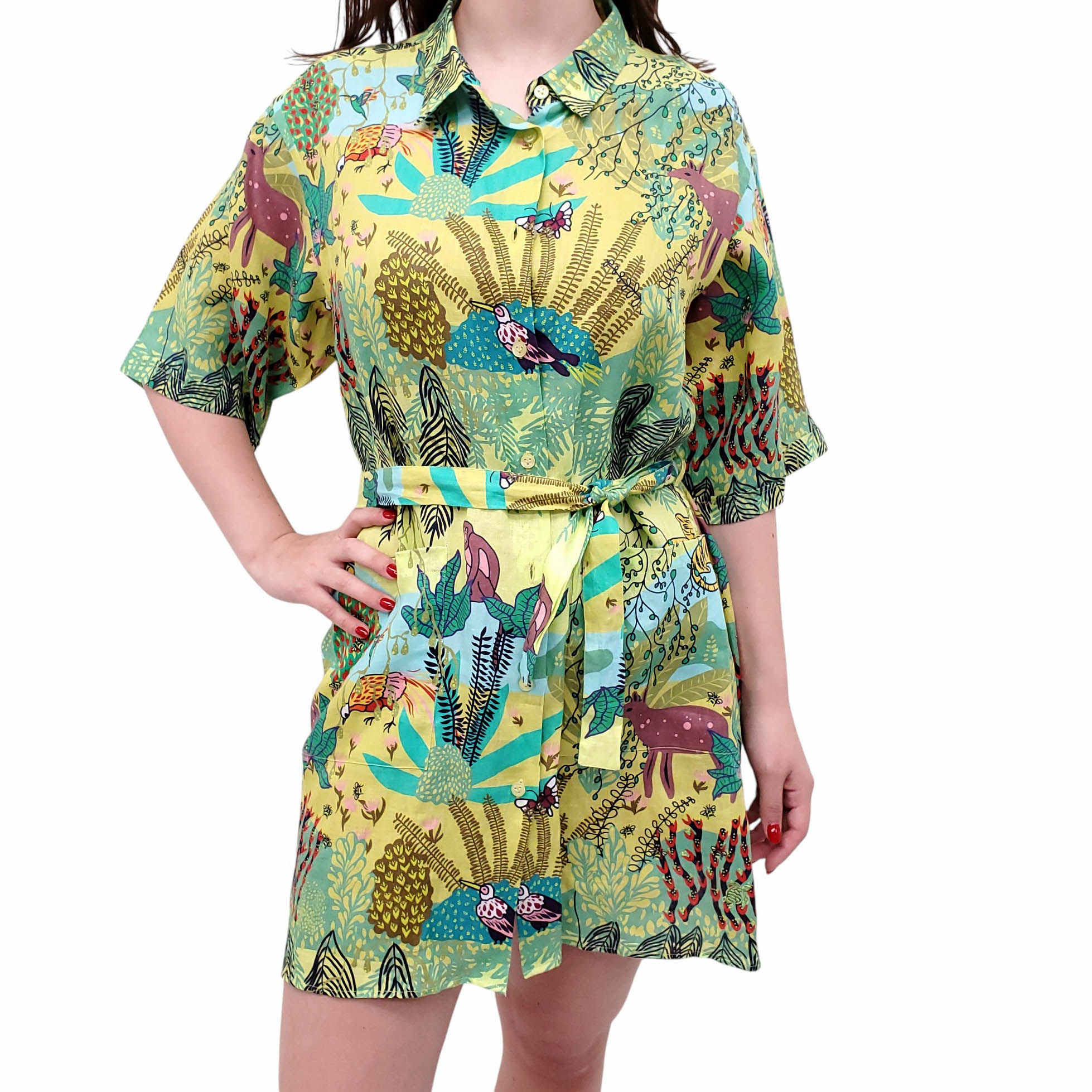 VILEBREQUIN GREEN AND YELLOW PATTERNED COVER-UP DRESS - SIZE S