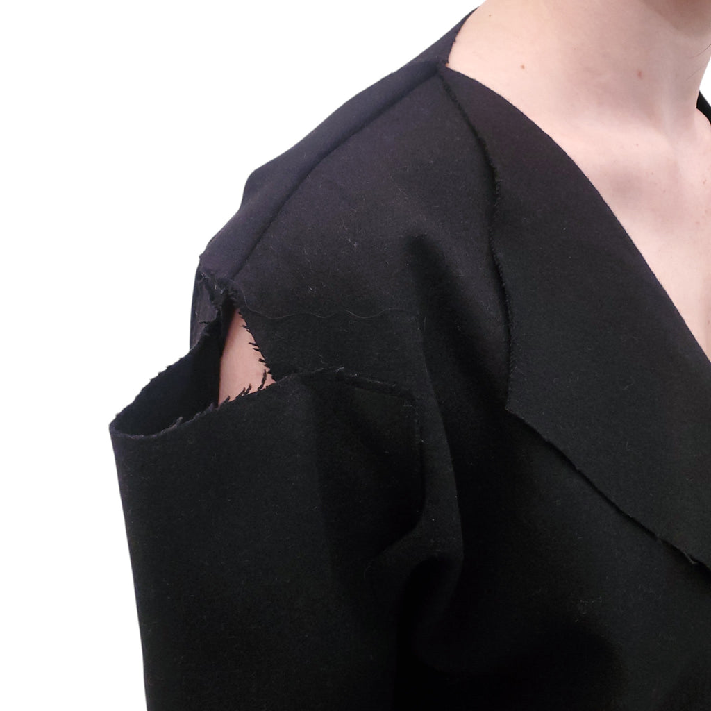 VIVIENNE WESTWOOD BLACK COAT WITH RIPPED SHOULDER DETAIL - SIZE 40
