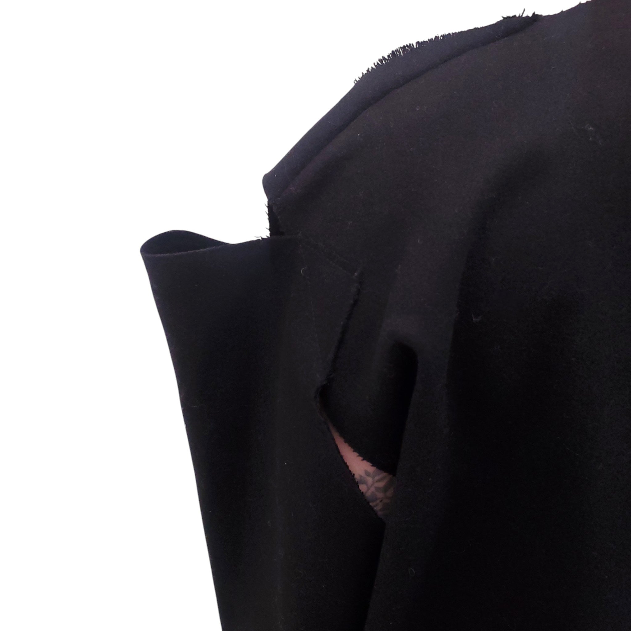 VIVIENNE WESTWOOD BLACK COAT WITH RIPPED SHOULDER DETAIL - SIZE 40