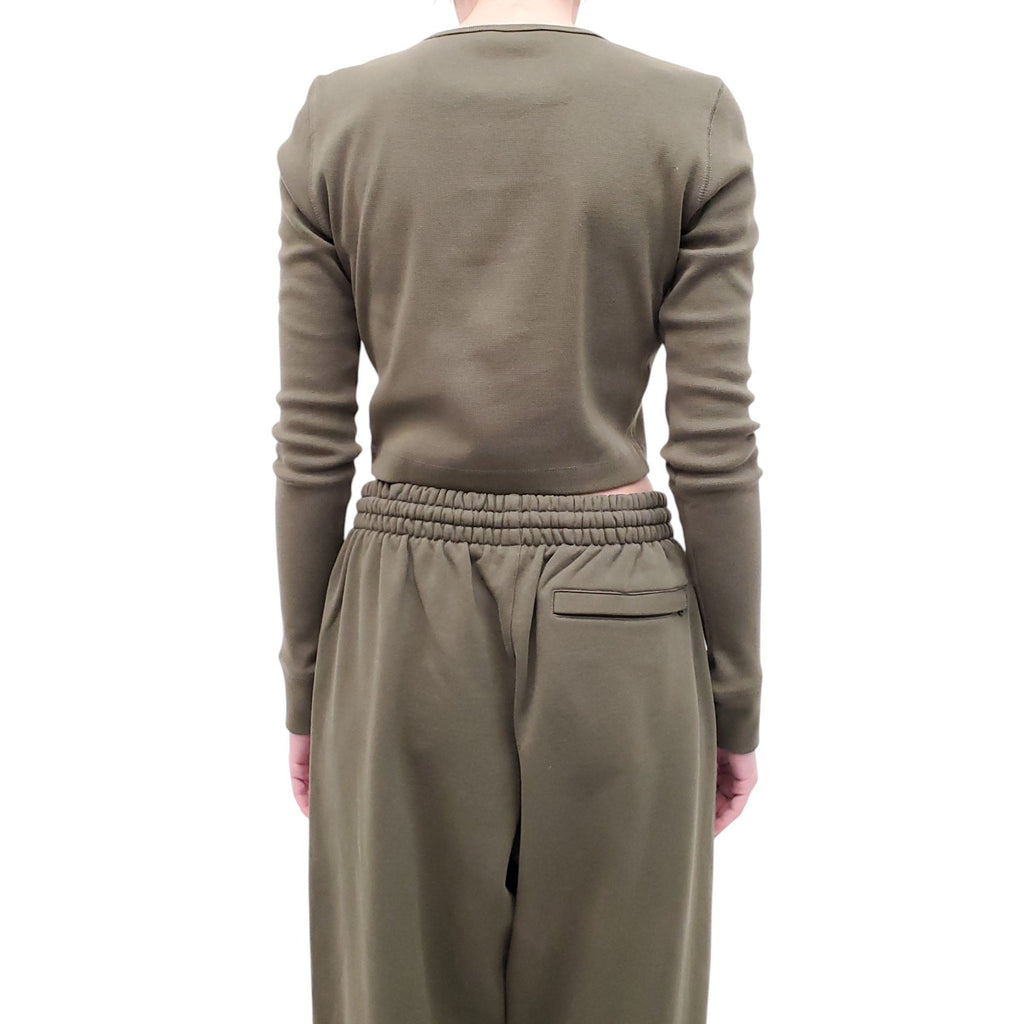 WARDROBE.NYC ARMY GREEN CROPPED LONG-SLEEVE SHIRT - SIZE L