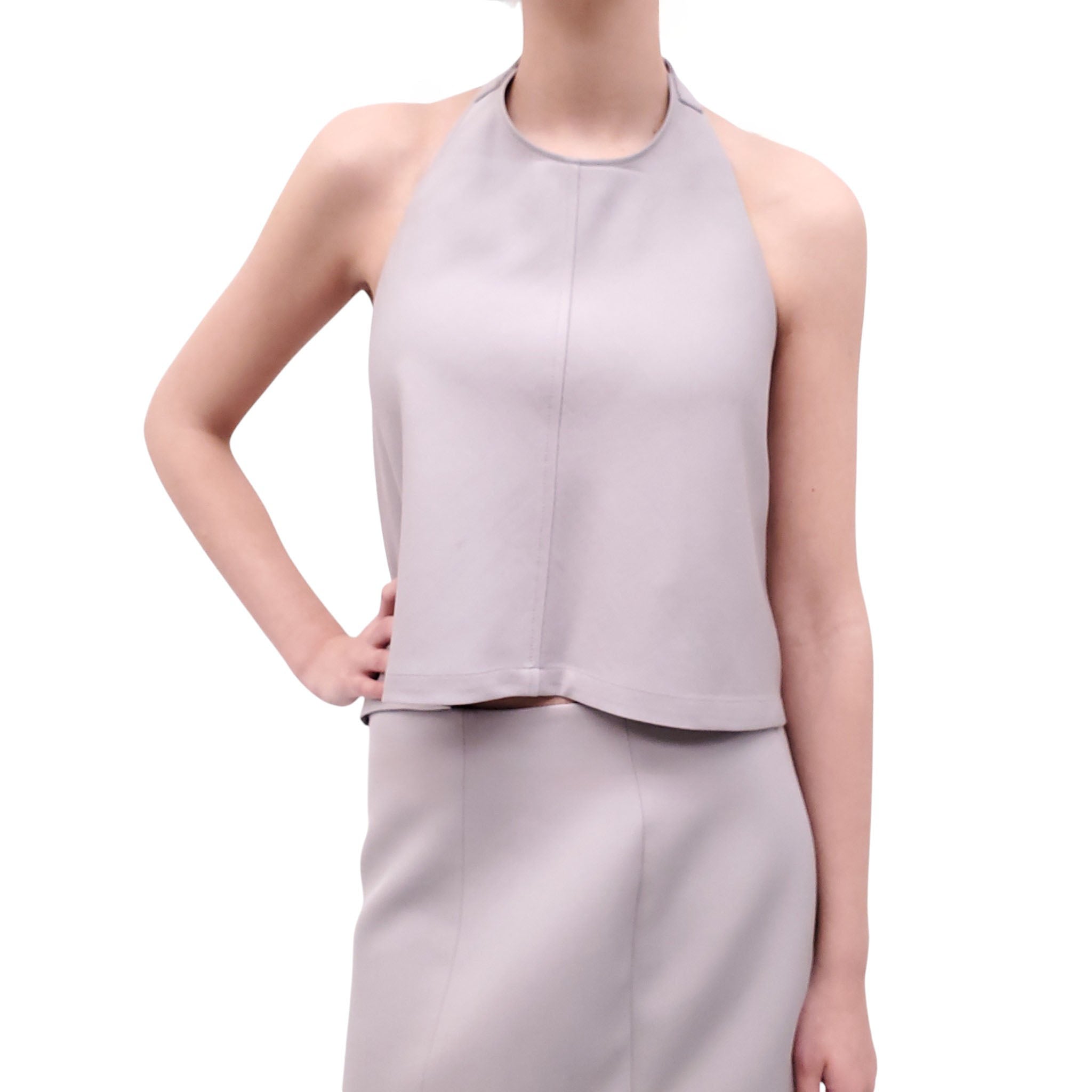 WARDROBE.NYC GREY MINI SKIRT SET WITH VEST - SIZE L