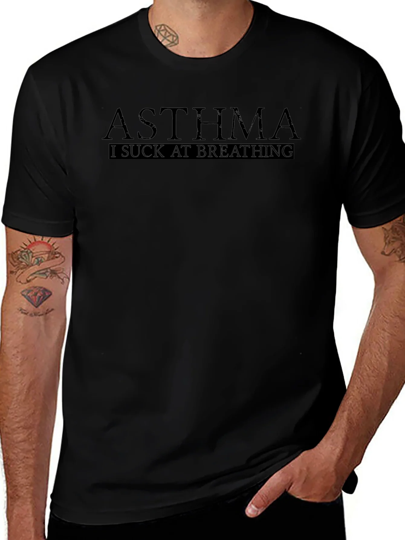 Asthma I Suck At Breathing Black T-Shirt