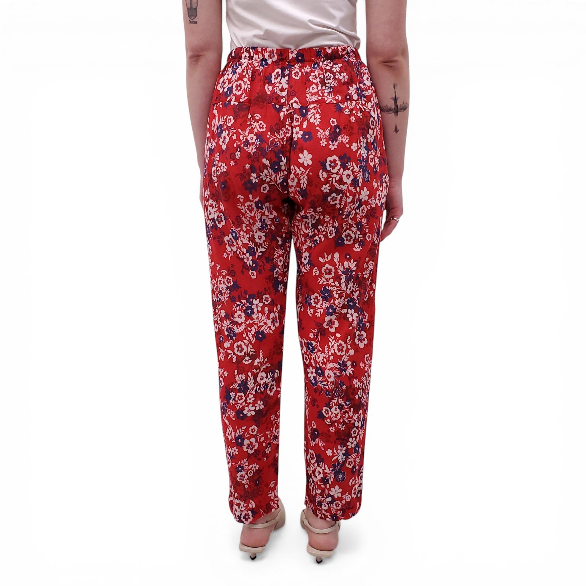 XIRENA RED AND NAVY FLORAL PANTS - SIZE S