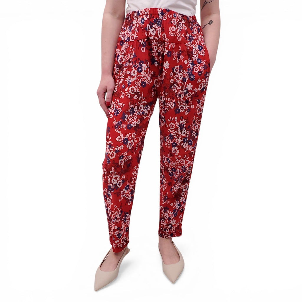 XIRENA RED AND NAVY FLORAL PANTS - SIZE S