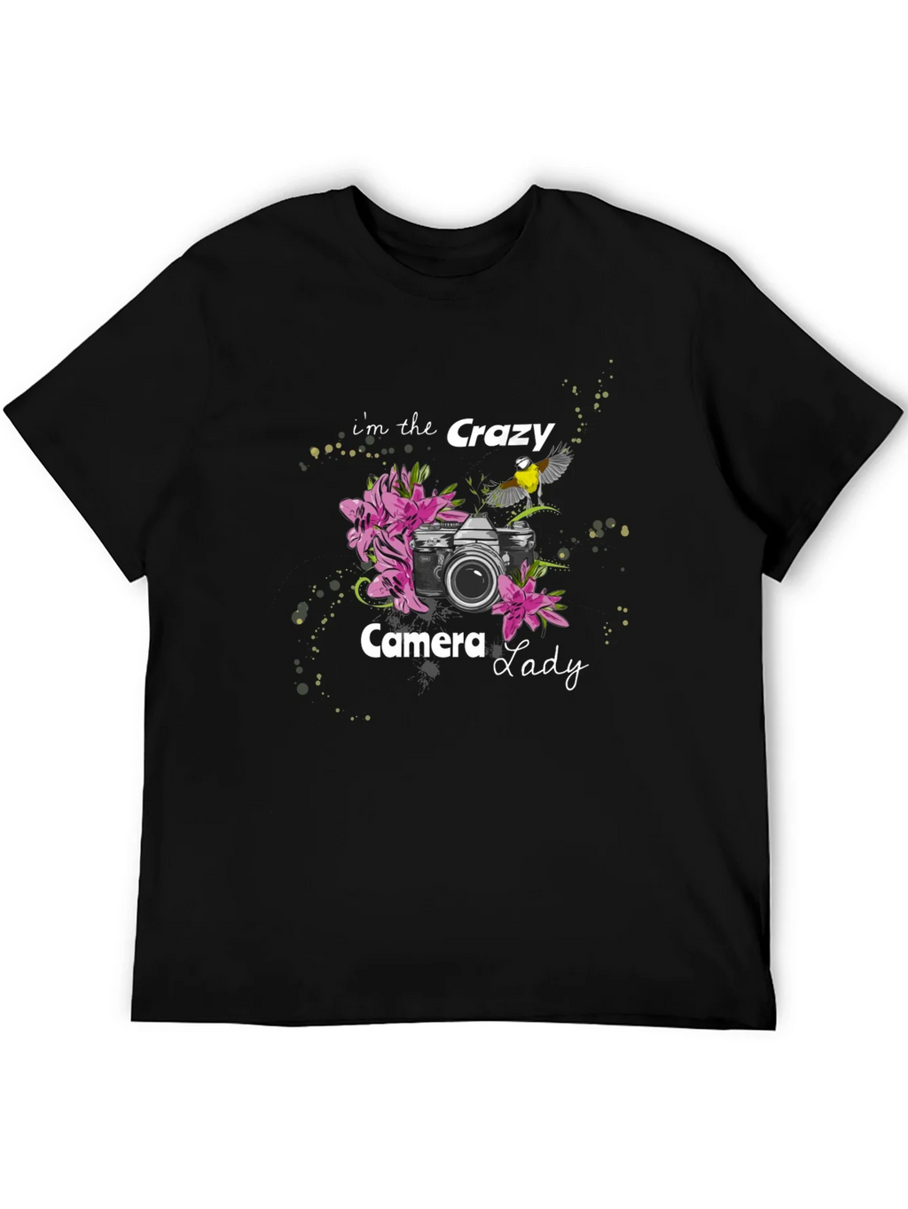 Crazy Camera Lady Black Graphic Tee