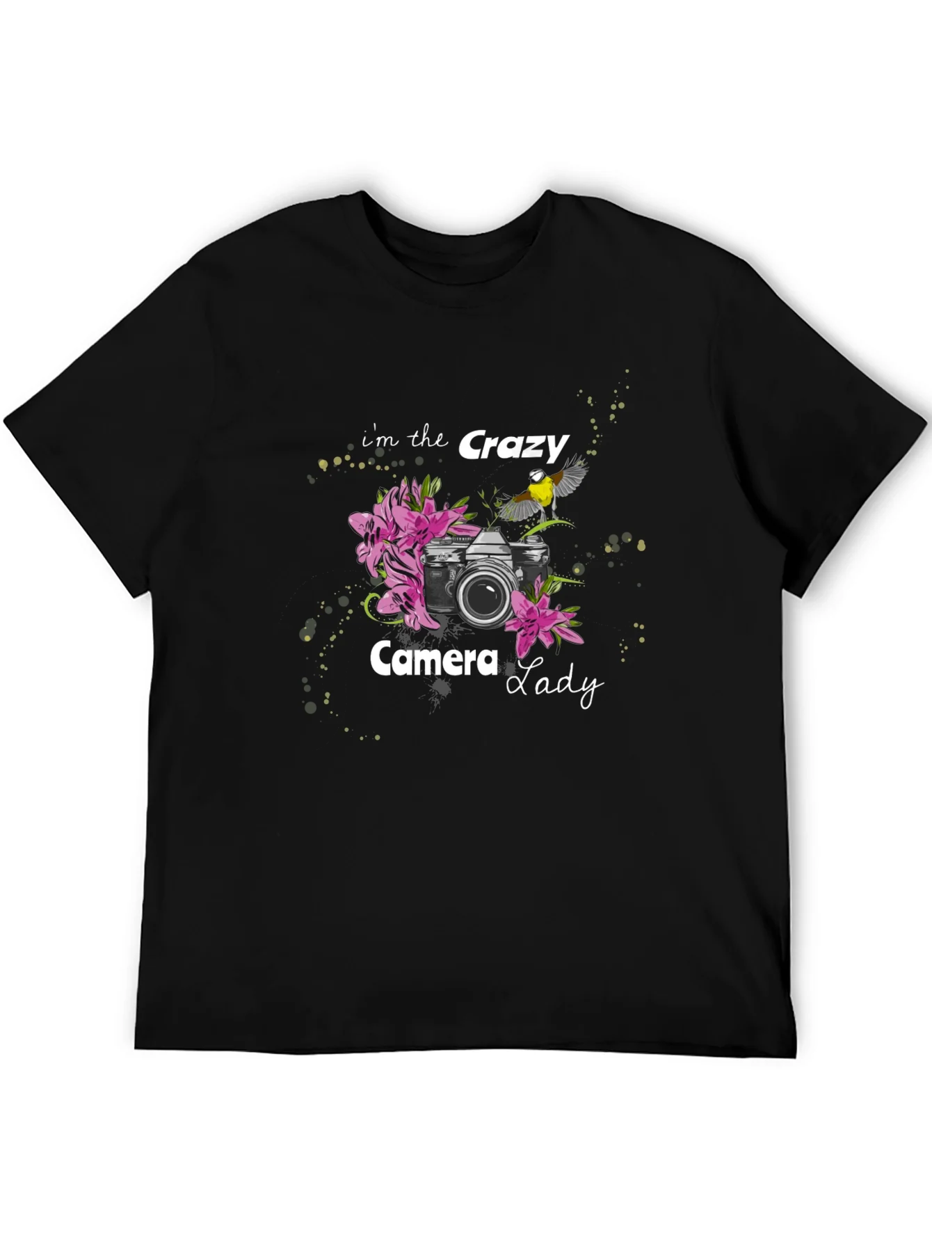 Crazy Camera Lady Black Graphic Tee