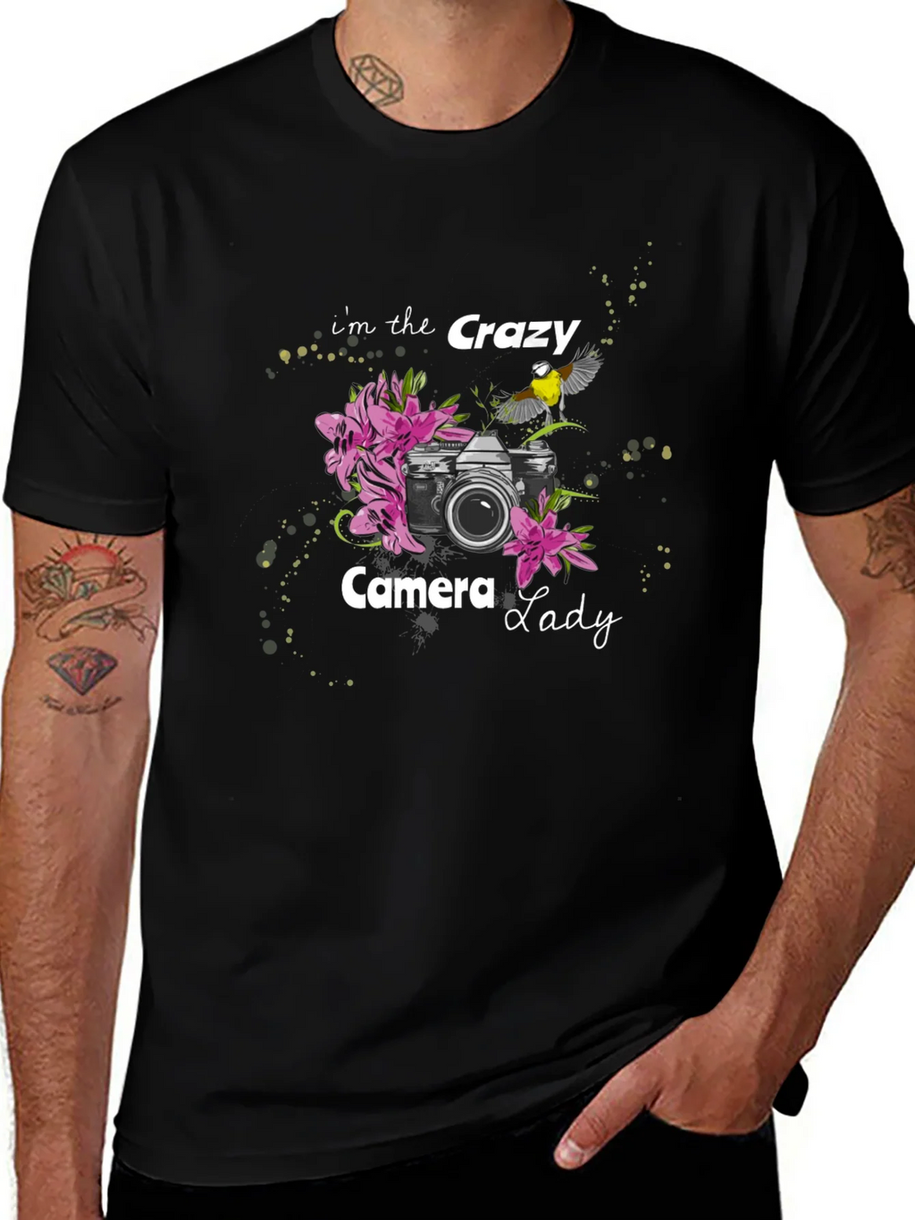 Crazy Camera Lady Black Graphic Tee