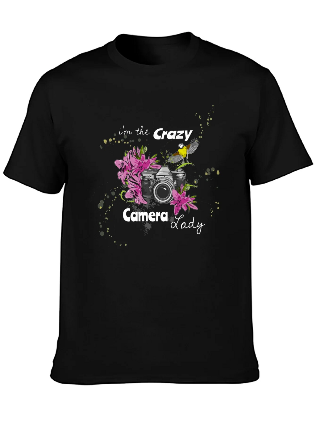 Crazy Camera Lady Black Graphic Tee