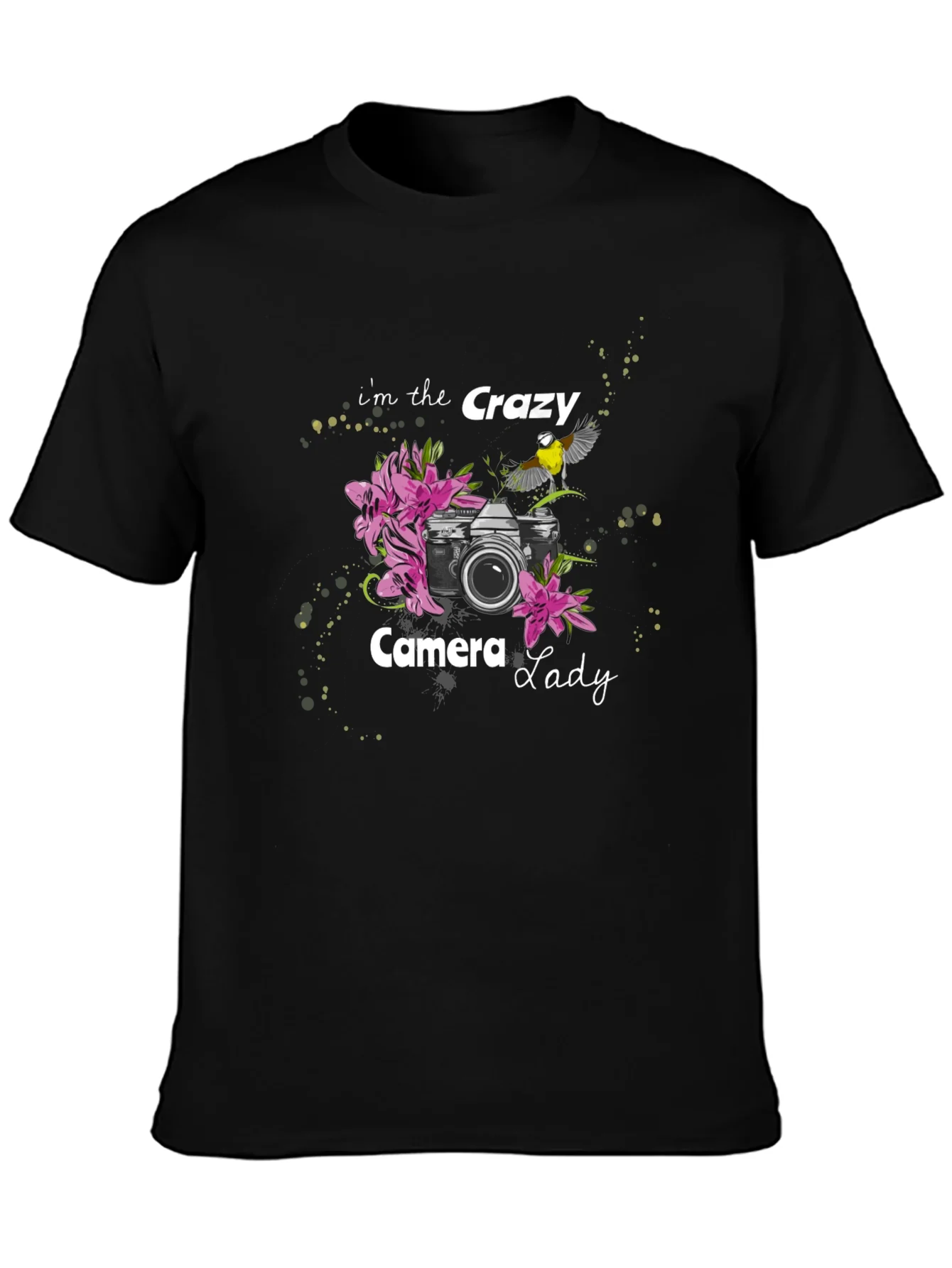 Crazy Camera Lady Black Graphic Tee