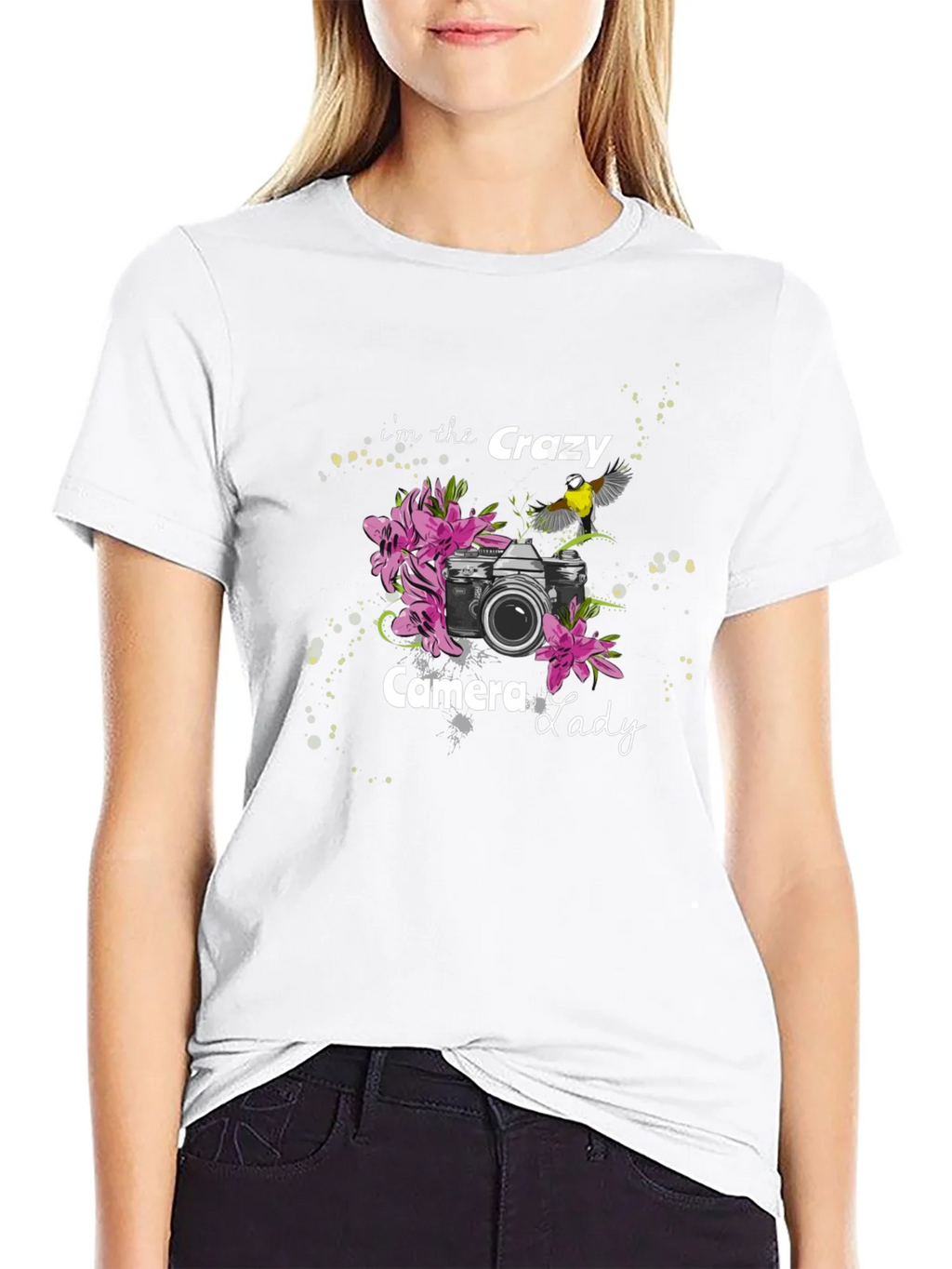Crazy Camera Lady Black Graphic Tee