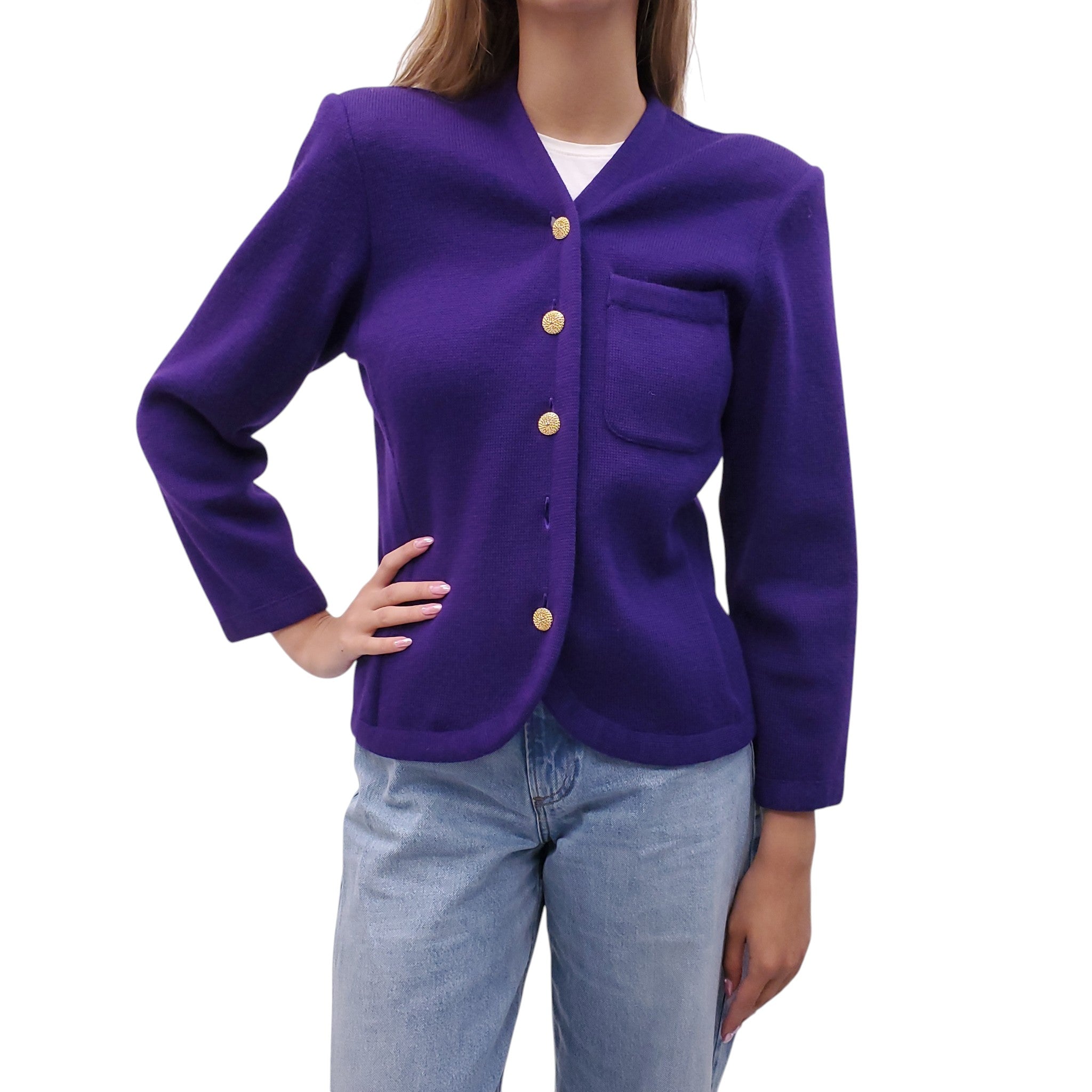 YVES SAINT LAURENT RIVE GAUCHE PURPLE CARDIGAN - SIZE M