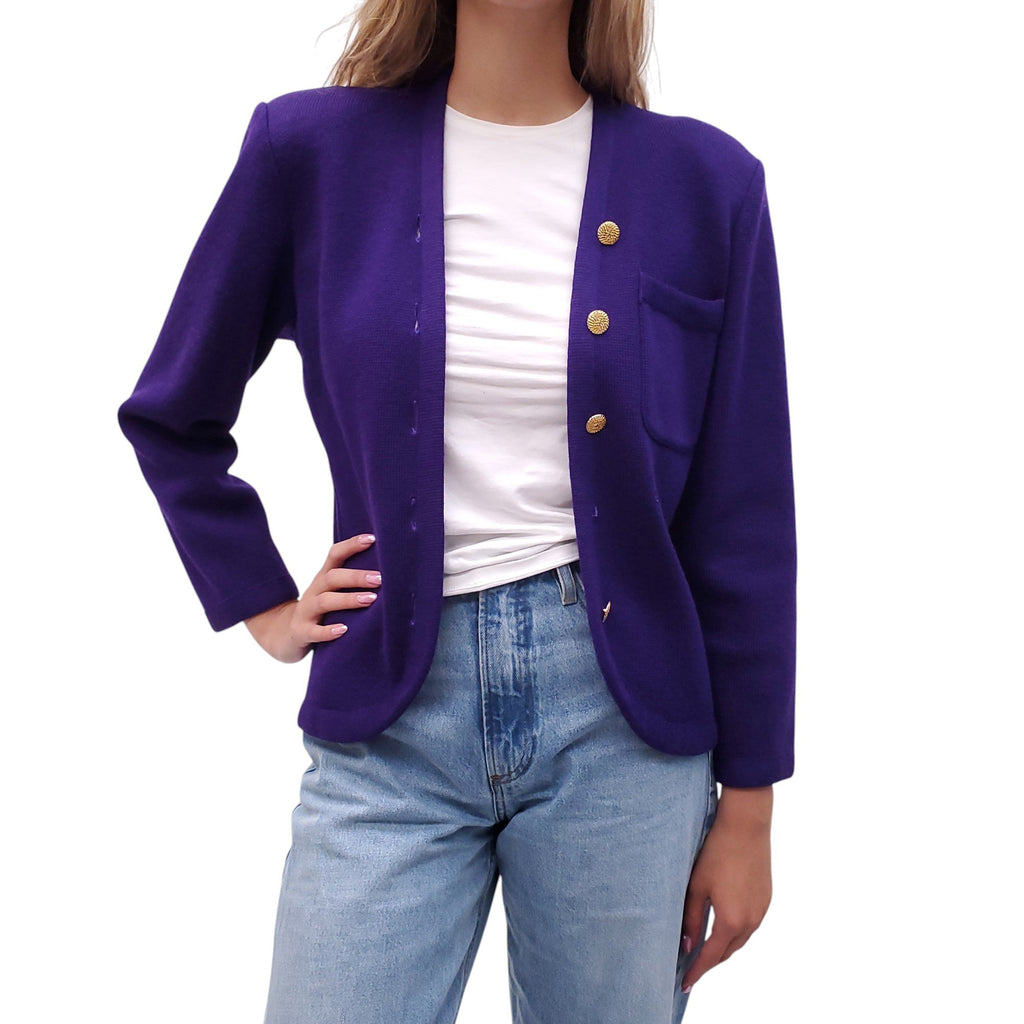 YVES SAINT LAURENT RIVE GAUCHE PURPLE CARDIGAN - SIZE M