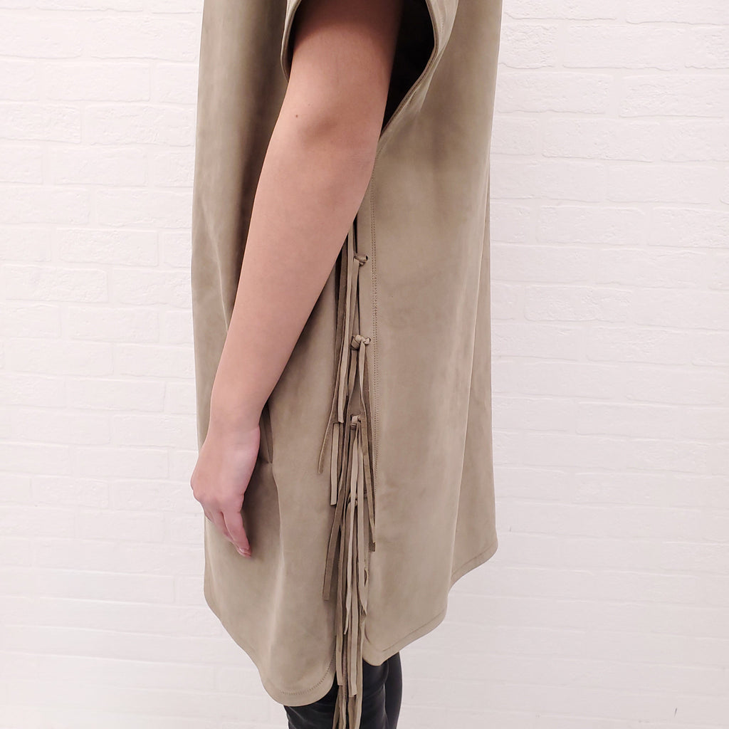 YVES SALOMON KHAKI SUEDE VEST - SIZE 40