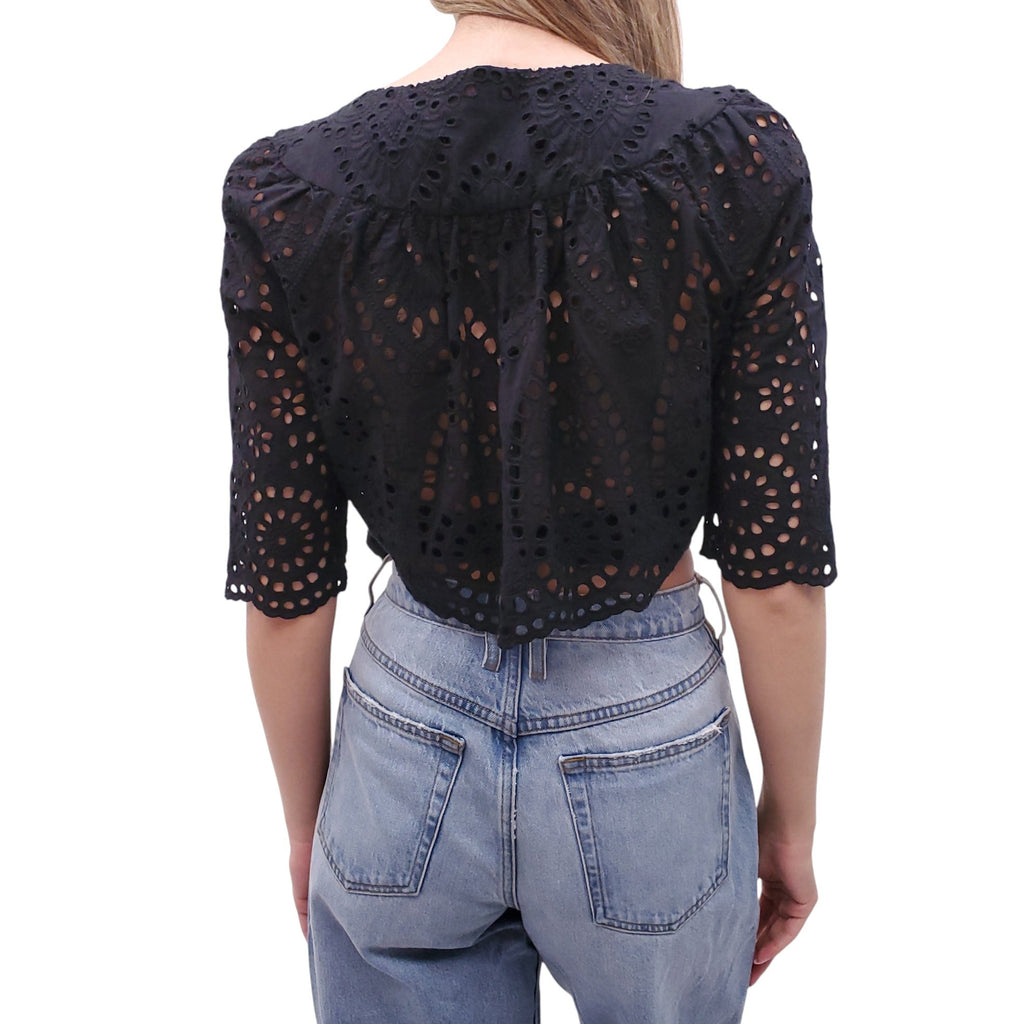 ZIMMERMANN BLACK EYELET WRAP TOP - SIZE 0 (US 4)