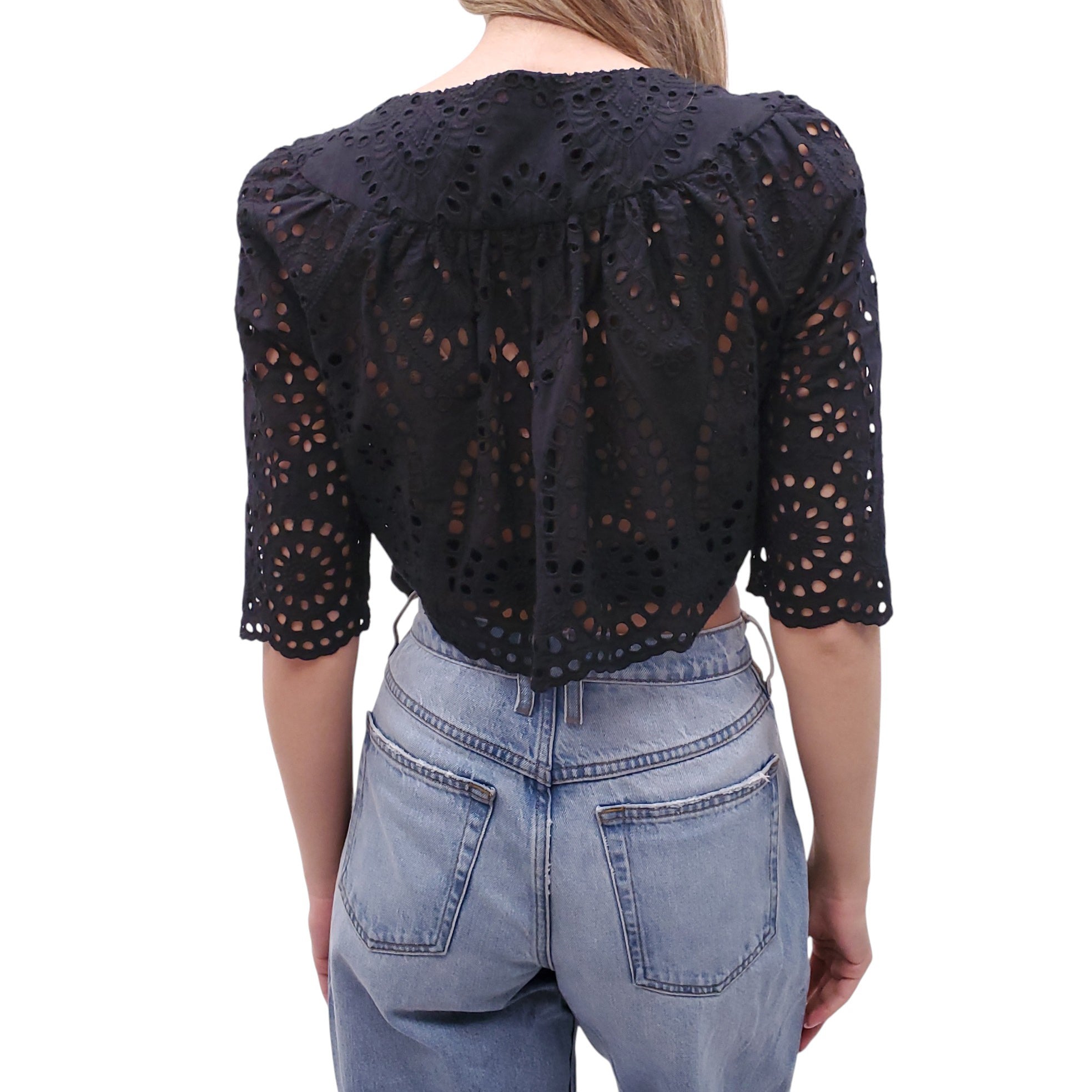 ZIMMERMANN BLACK EYELET WRAP TOP - SIZE 0 (US 4)