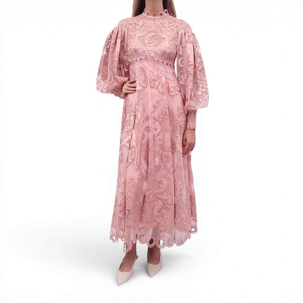 ZIMMERMANN PINK EMBROIDERED MESH 'LADYBEETLE FORTUNE TULLE' DRESS - SIZE 0 (US 4)