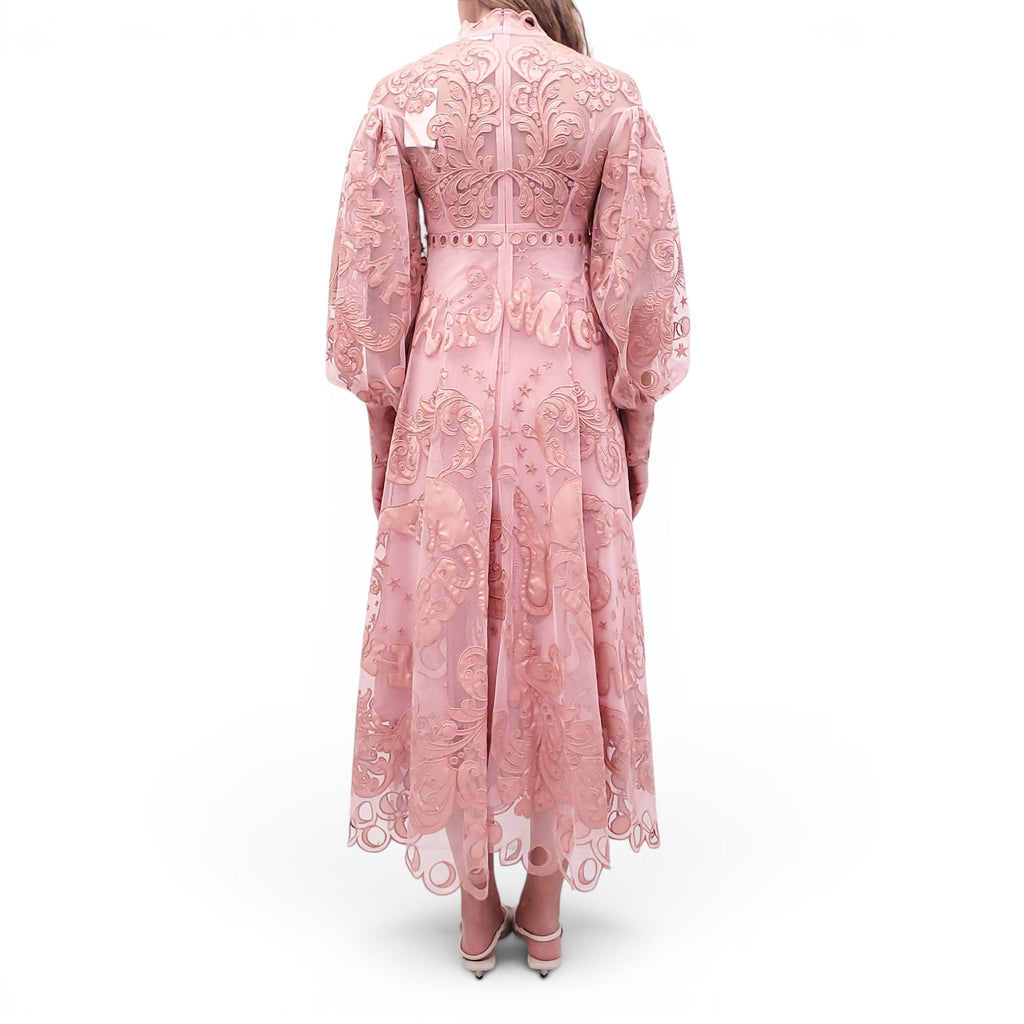 ZIMMERMANN PINK EMBROIDERED MESH 'LADYBEETLE FORTUNE TULLE' DRESS - SIZE 0 (US 4)