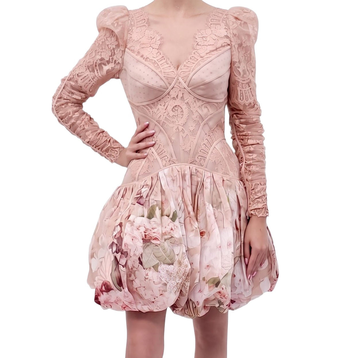 ZIMMERMANN BLUSH PINK 'DANCER LACE' MINI DRESS - SIZE 2 (US 8)