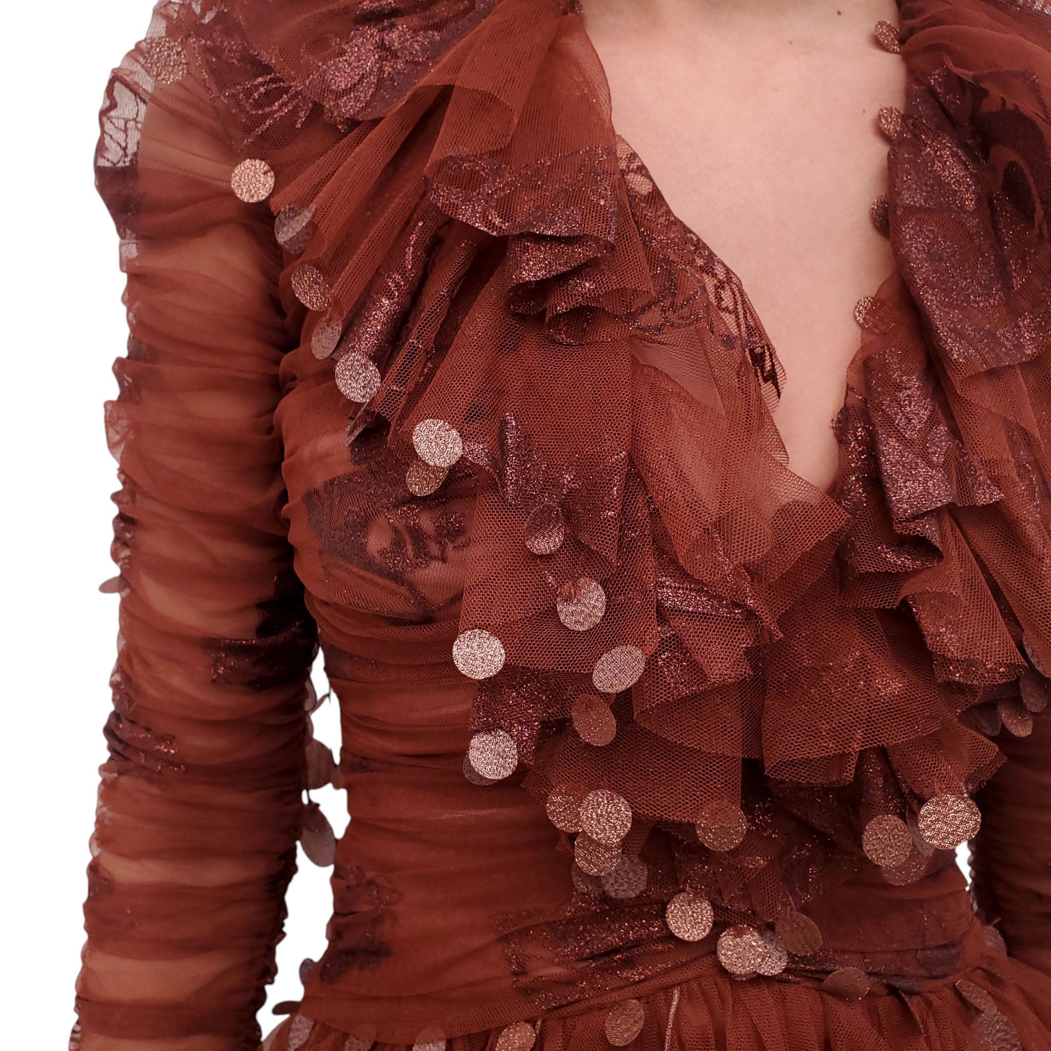 ZIMMERMANN COPPER TULLE 'KALEIDOSCOPE HANDKERCHIEF MINI' DRESS - SIZE 0 (US 4)