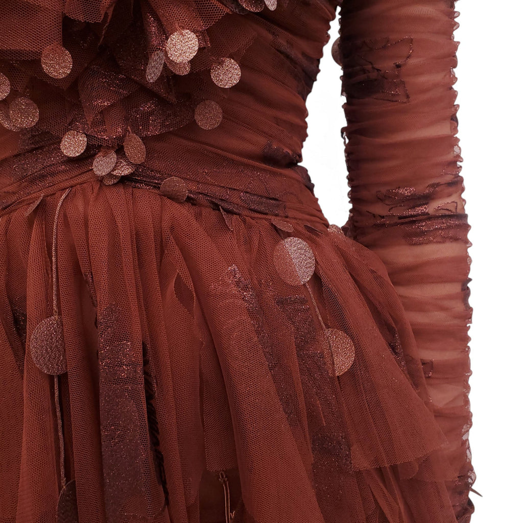 ZIMMERMANN COPPER TULLE 'KALEIDOSCOPE HANDKERCHIEF MINI' DRESS - SIZE 0 (US 4)