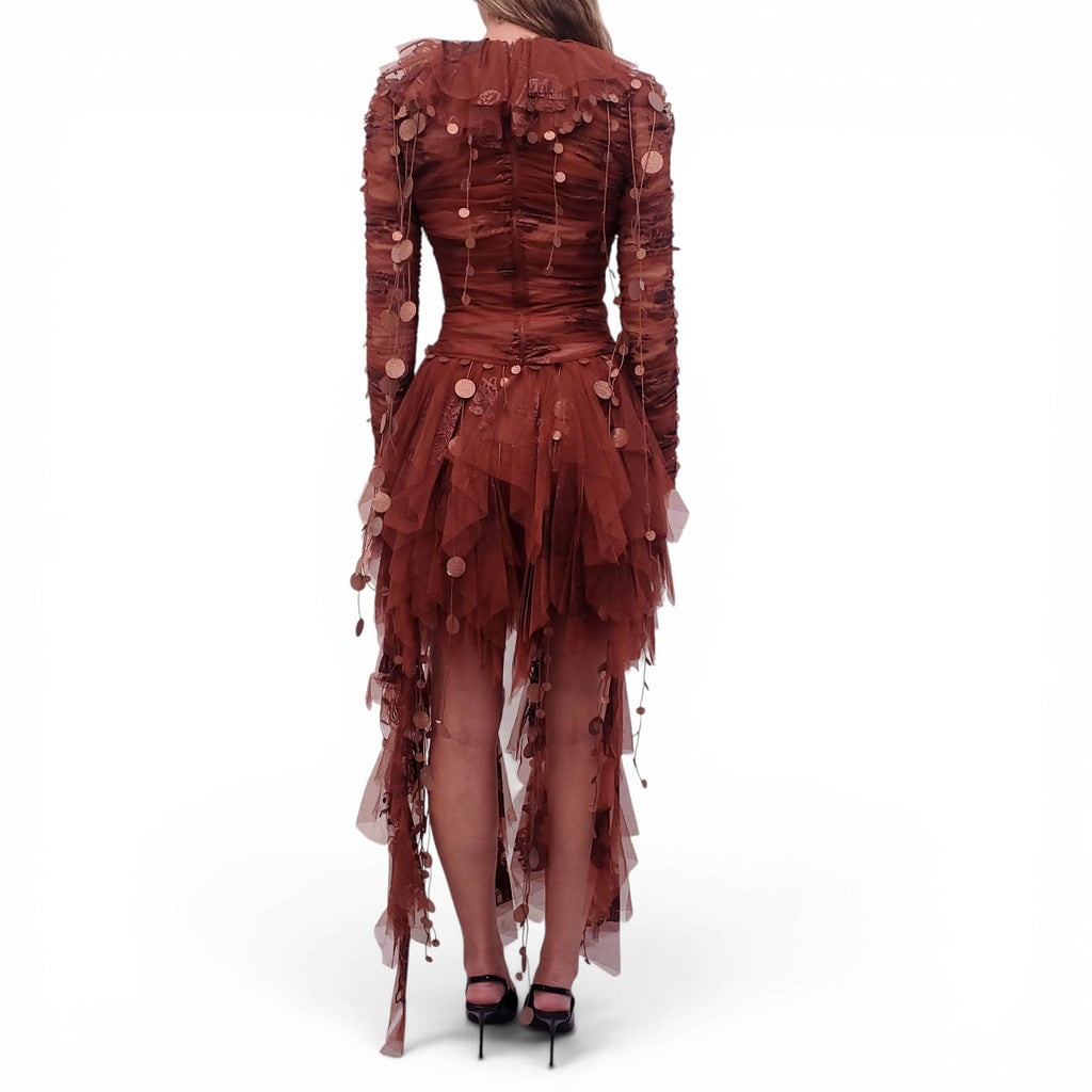ZIMMERMANN COPPER TULLE 'KALEIDOSCOPE HANDKERCHIEF MINI' DRESS - SIZE 0 (US 4)