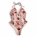 ZIMMERMANN CREAM AND RED 'VITALI KEYHOLE CROCHET' ONE-PIECE SWIMSUIT - SIZE 2 (US 8)