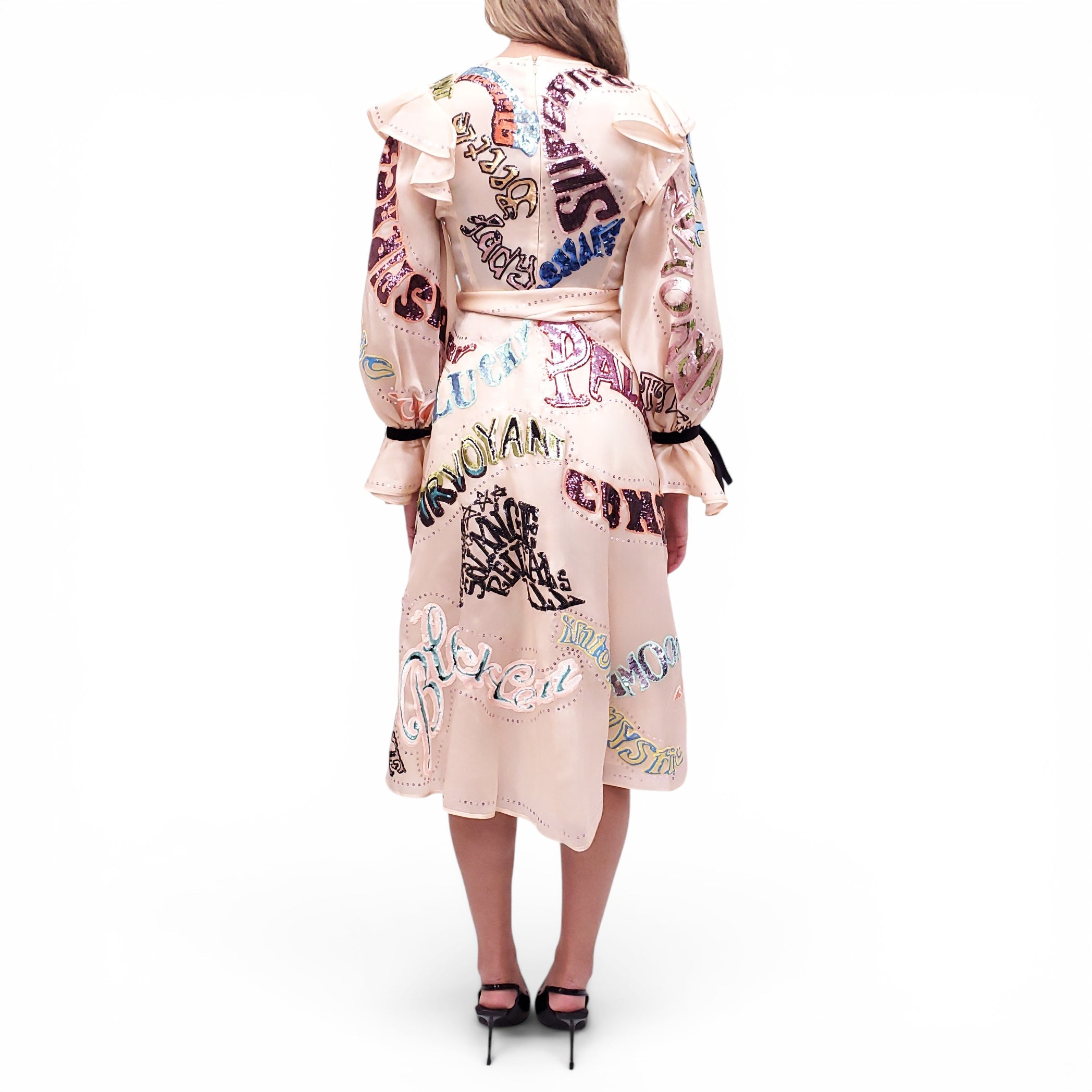 ZIMMERMANN NUDE 'LADYBEETLE SEQUIN MIDI' DRESS WITH TIE BELT - SIZE 0P (US 2)