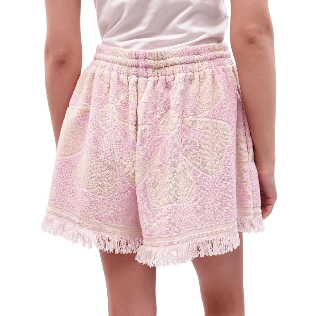 ZIMMERMANN PINK AND BEIGE TERRYCLOTH PATTERNED LOGO SHORTS - SIZE 4 (US 12)