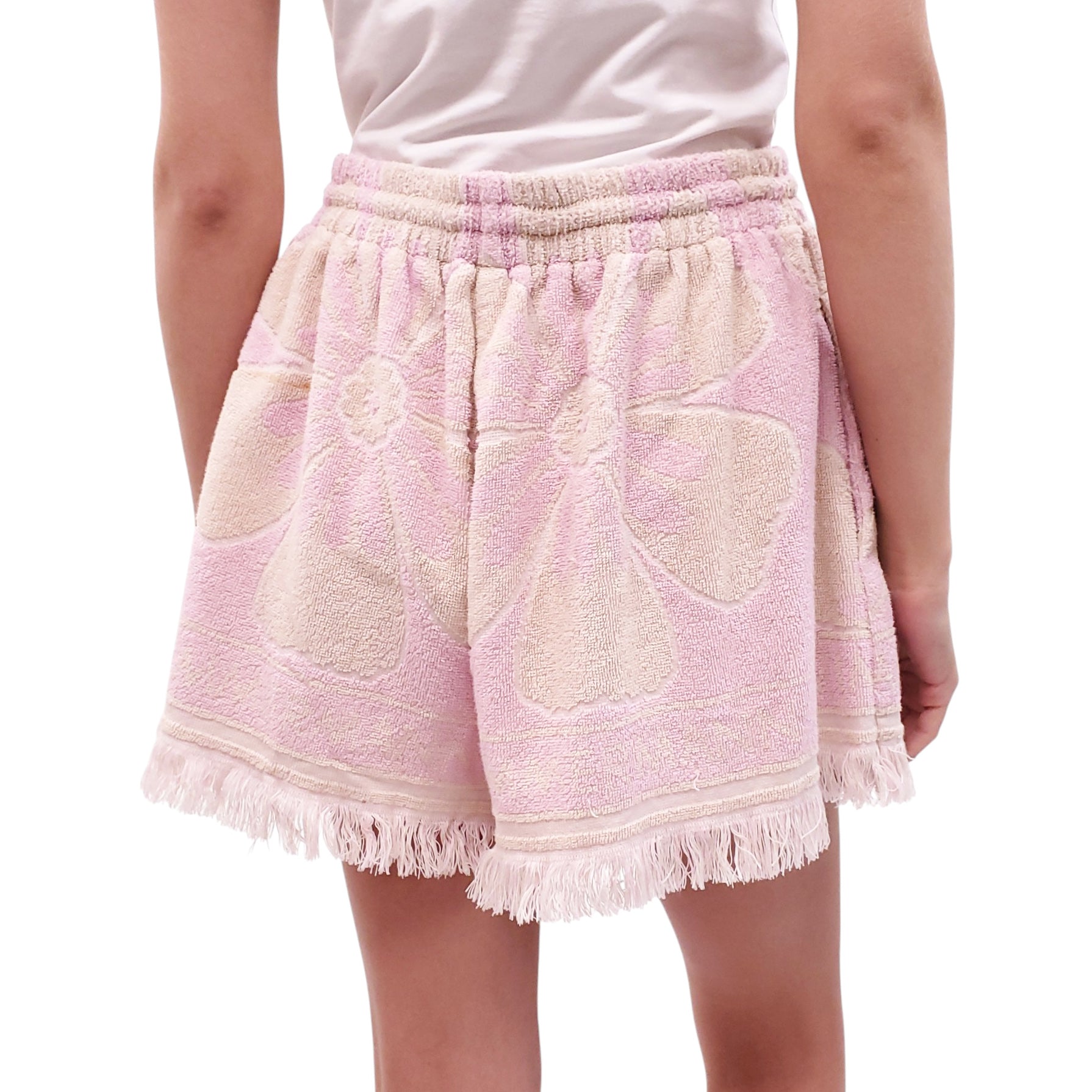 ZIMMERMANN PINK AND BEIGE TERRYCLOTH PATTERNED LOGO SHORTS - SIZE 4 (US 12)
