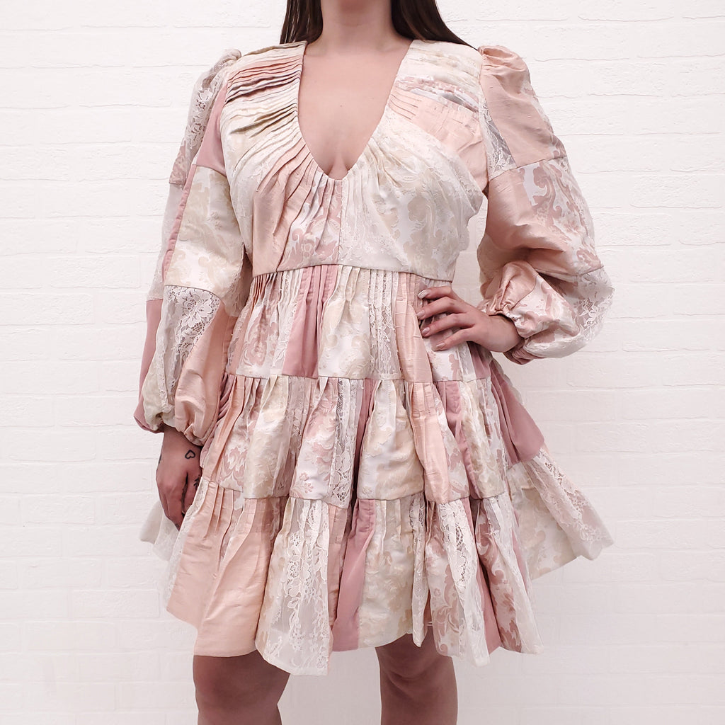 ZIMMERMANN PINK AND CREAM PATCHWORK DRESS - SIZE 3/L