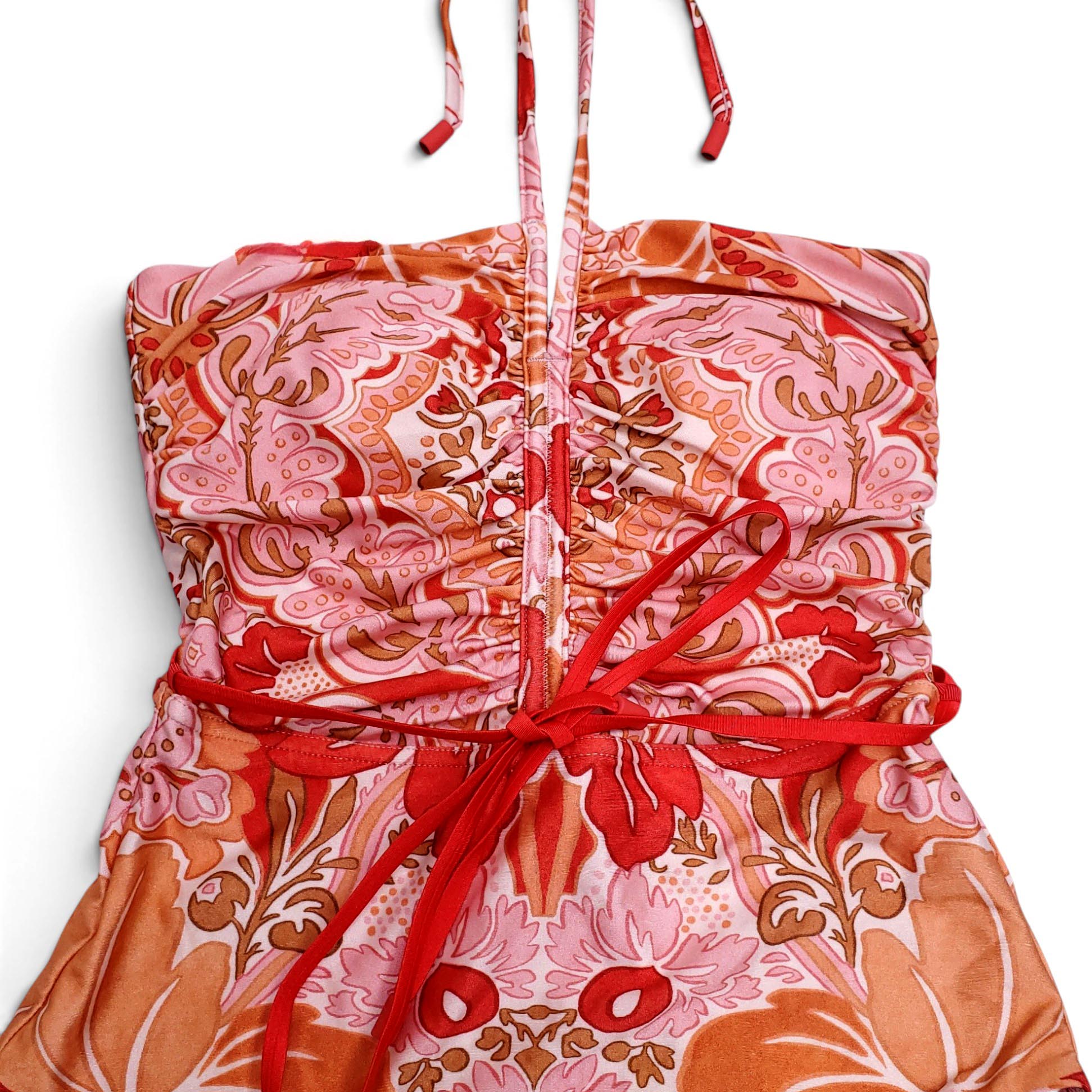 ZIMMERMANN PINK PAISLEY 'VIOLET RUCHED HALTER' ONE-PIECE SWIMSUIT - SIZE 1 (US 6)
