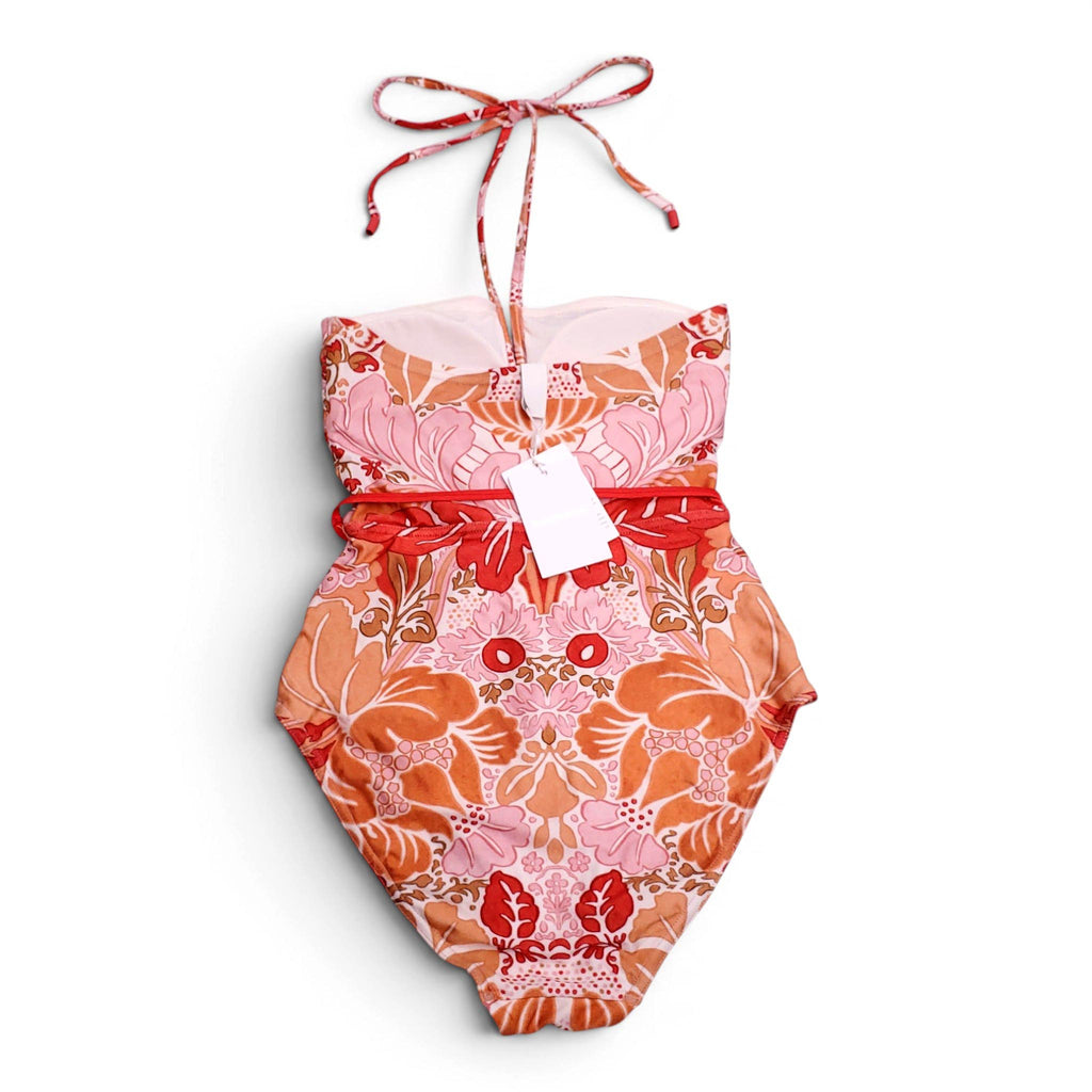 ZIMMERMANN PINK PAISLEY 'VIOLET RUCHED HALTER' ONE-PIECE SWIMSUIT - SIZE 1 (US 6)