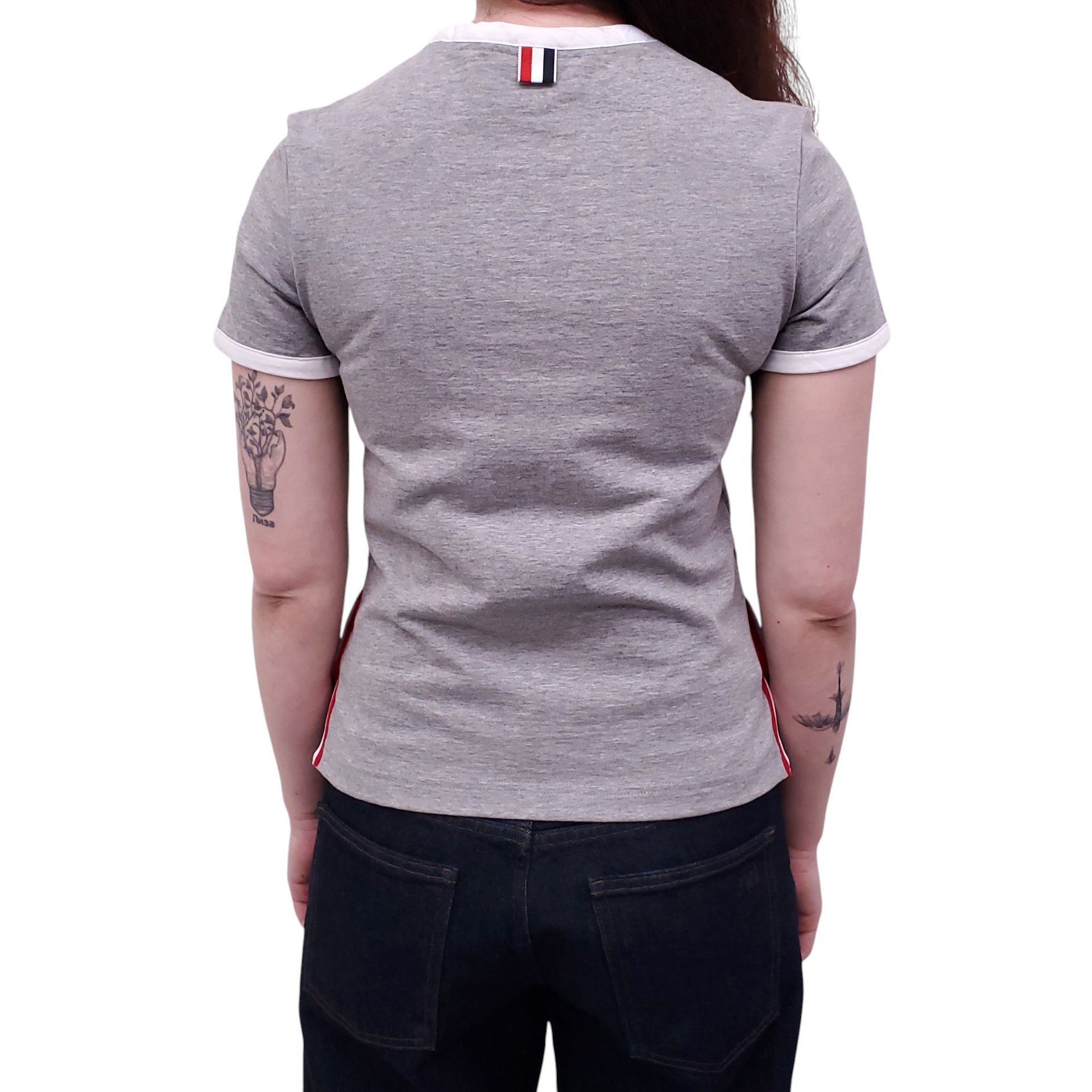 THOM BROWNE GREY LOGO T-SHIRT - SIZE 36