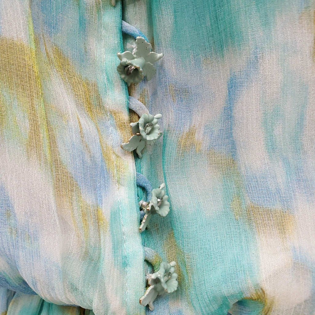 ZIMMERMANN TURQUOISE FLORAL SILK ROMPER - SIZE 1 (US 6)