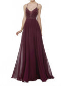 A-Line Plunging Neckline Gown In Black Cherry